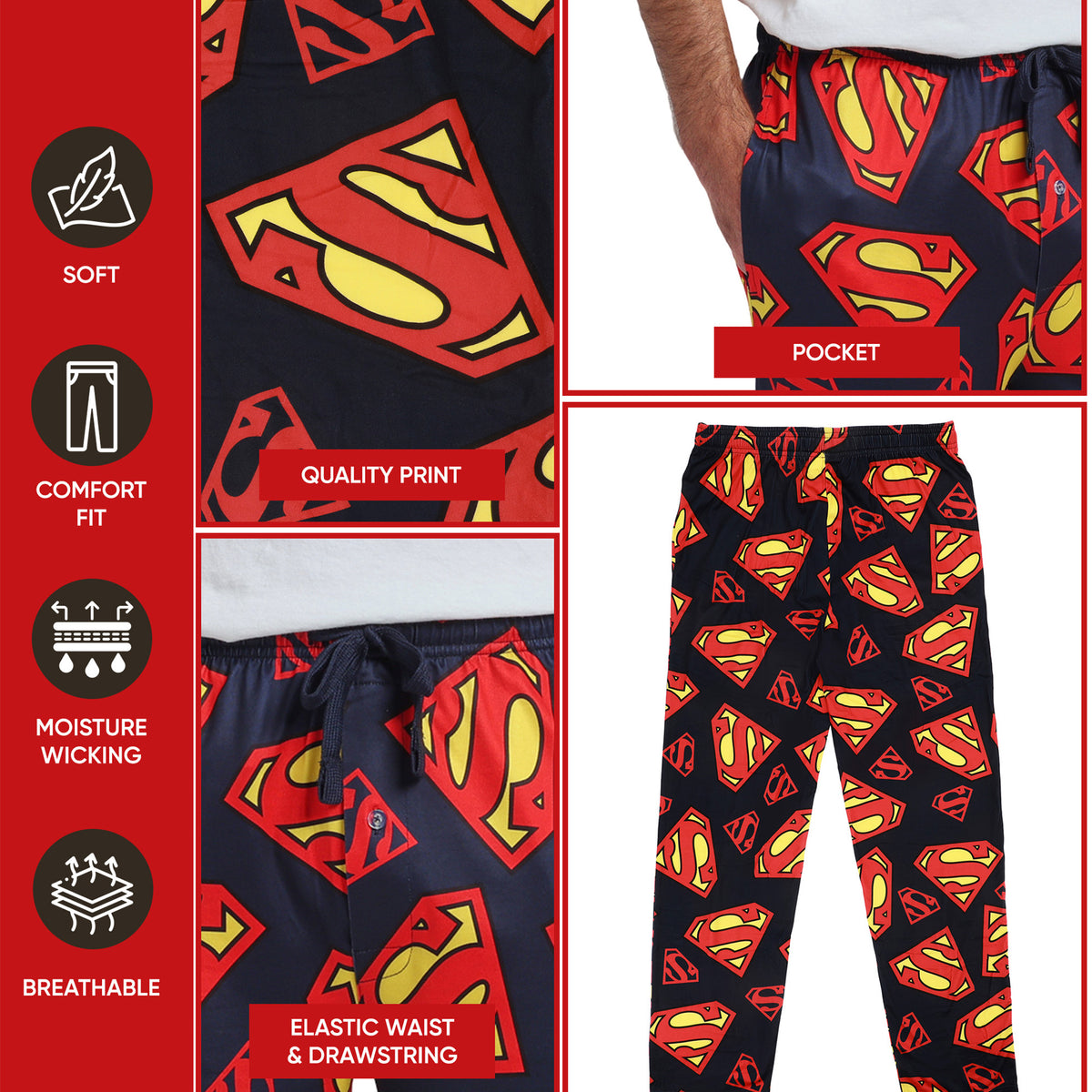 Superman S-Shield All-Over Print Men's Sleep Pajama Pants