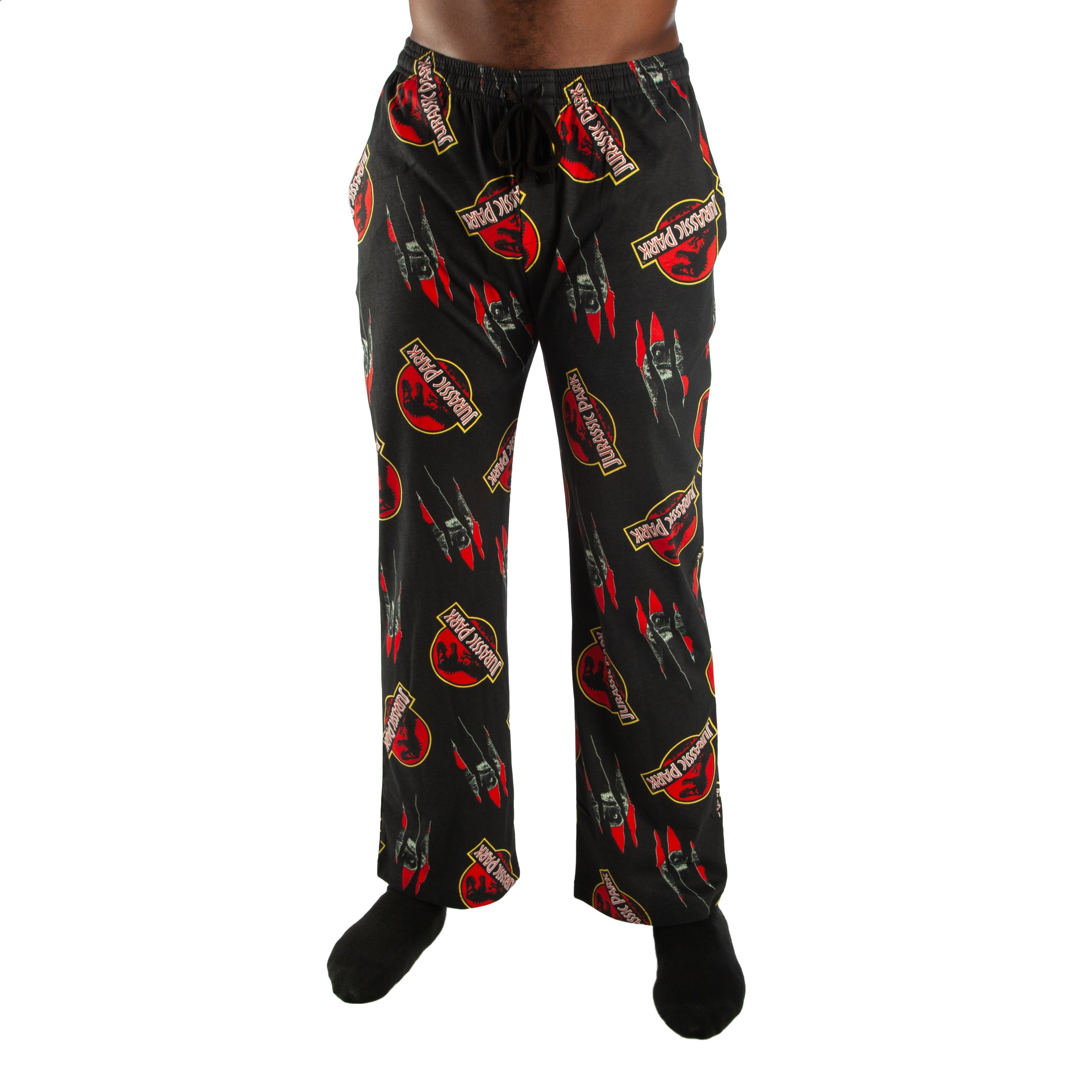 Jurassic Park Movie Logo Mens Black All Over Print Sleep Pajama Pants