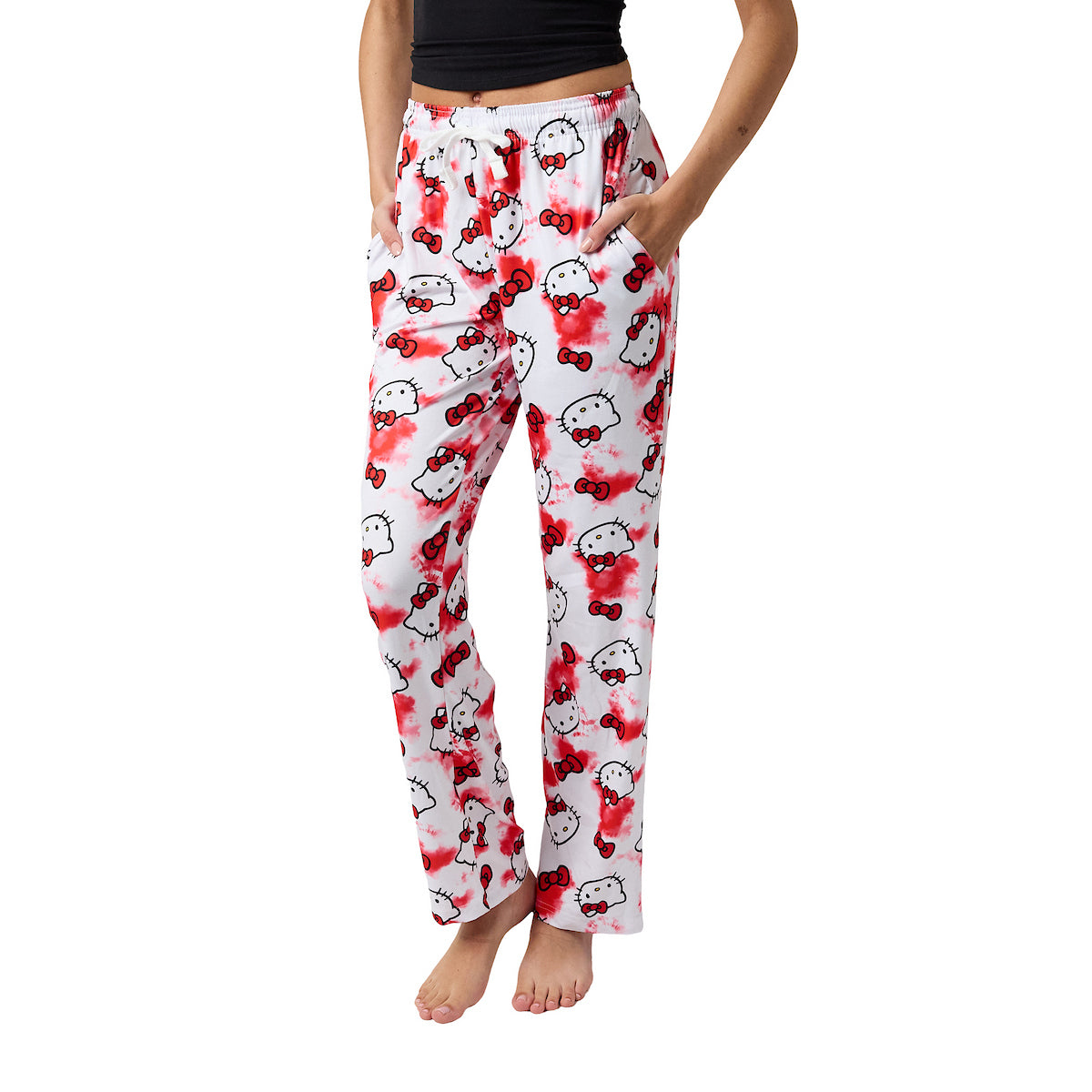 Hello Kitty Anime Cartoon All Over Print Women's White Sleep Pajama Pants