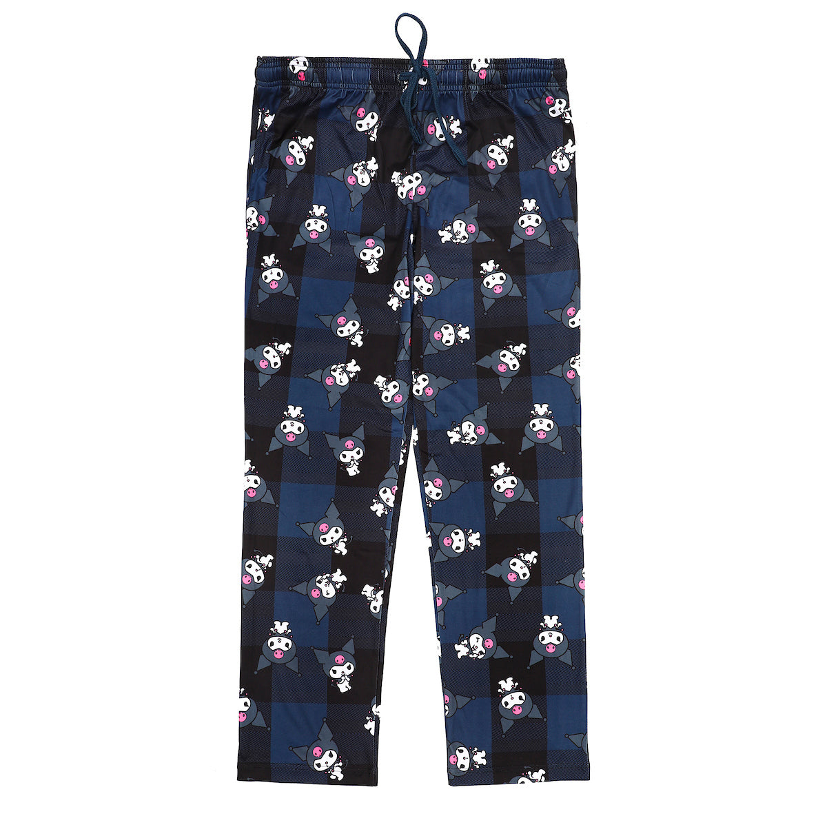 My Melody Kuromi Character Print Women's Black Plaid Sleep Pajama Pants With Pockets