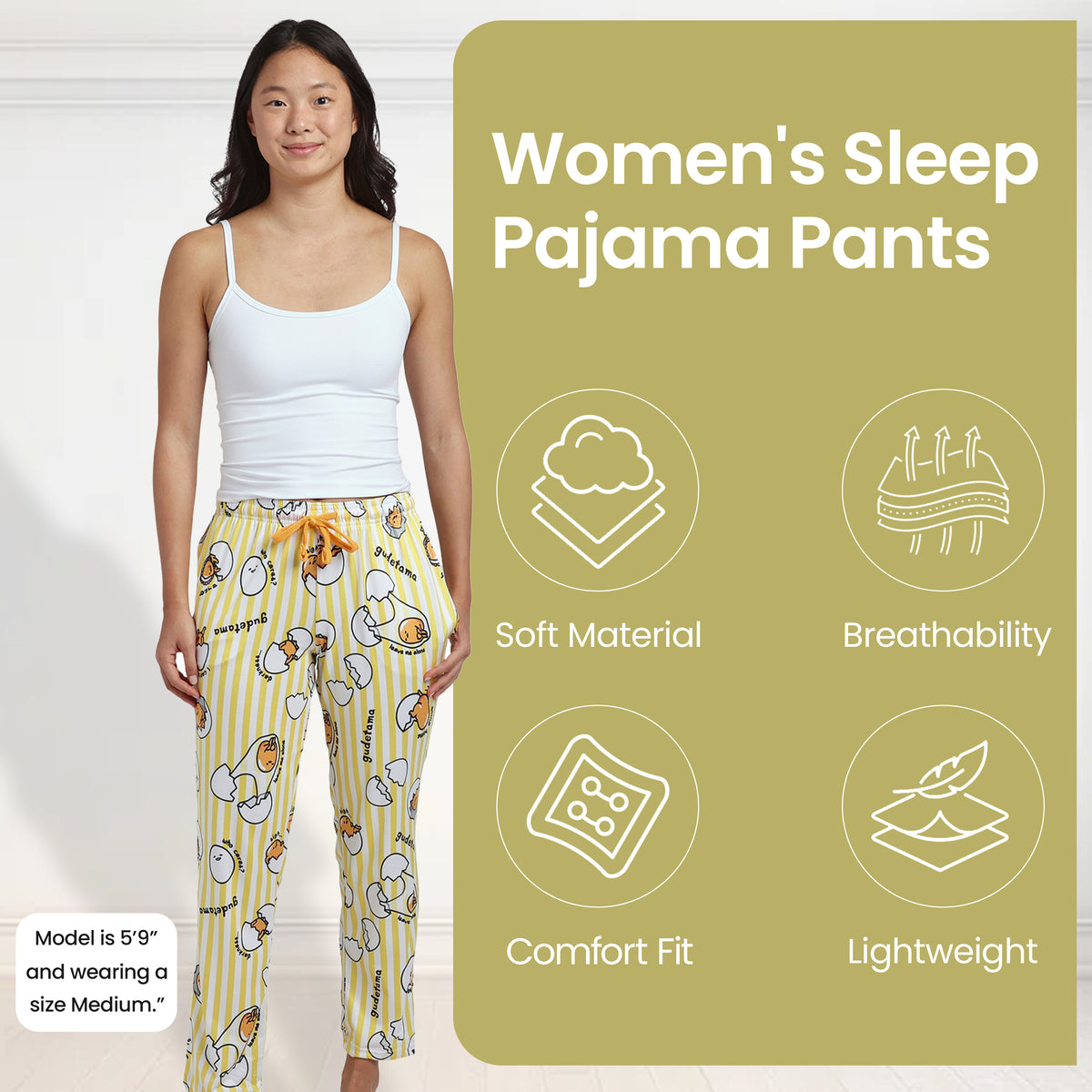 Gudetama All-Over Character Print Women's Yellow Sleep Pajama Pants