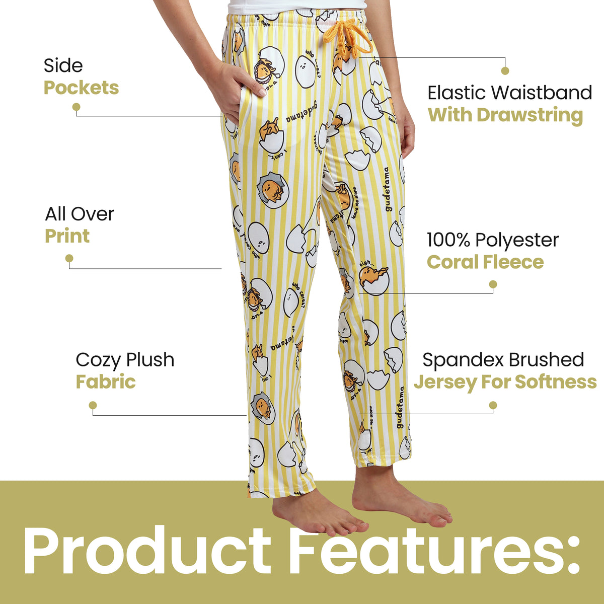 Gudetama All-Over Character Print Women's Yellow Sleep Pajama Pants