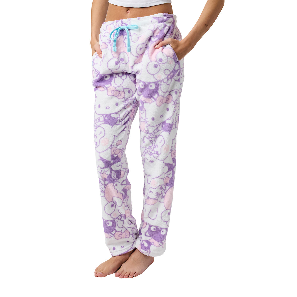Hello Kitty & Friends Characters All-Over Print Women's Purple Cloud Wash Plush Sleep Pajama Pants