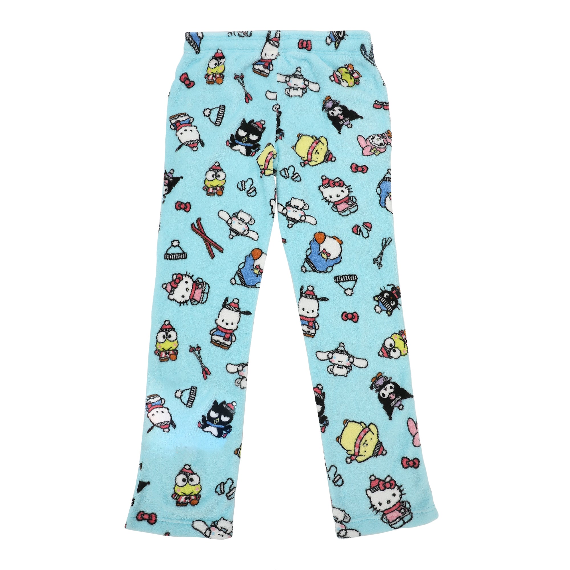 Hello Kitty & Friends Characters All-Over Print Women's Light Blue Plush Sleep Pajama Pants
