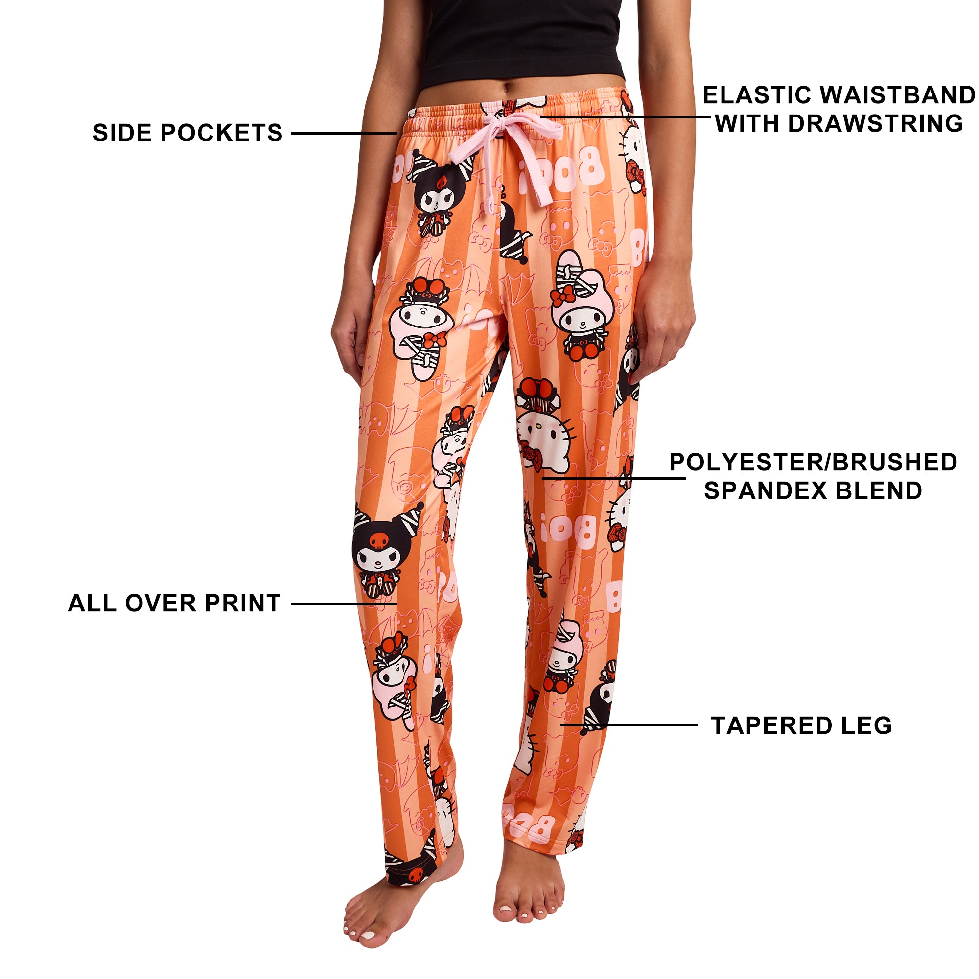 Hello Kitty Boo Halloween Costumes Women's Orange Striped Sleep Pajama Pants