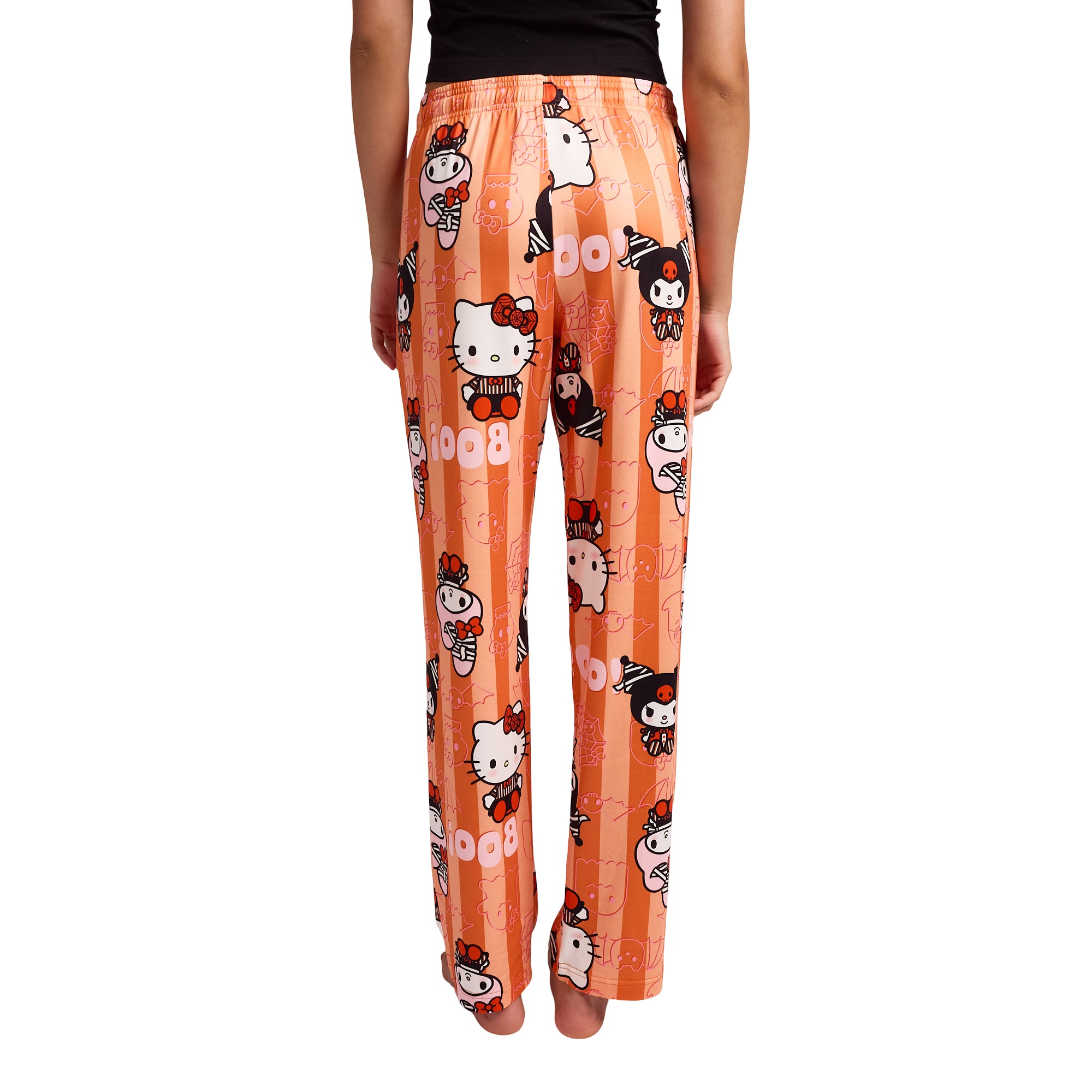 Hello Kitty Boo Halloween Costumes Women's Orange Striped Sleep Pajama Pants