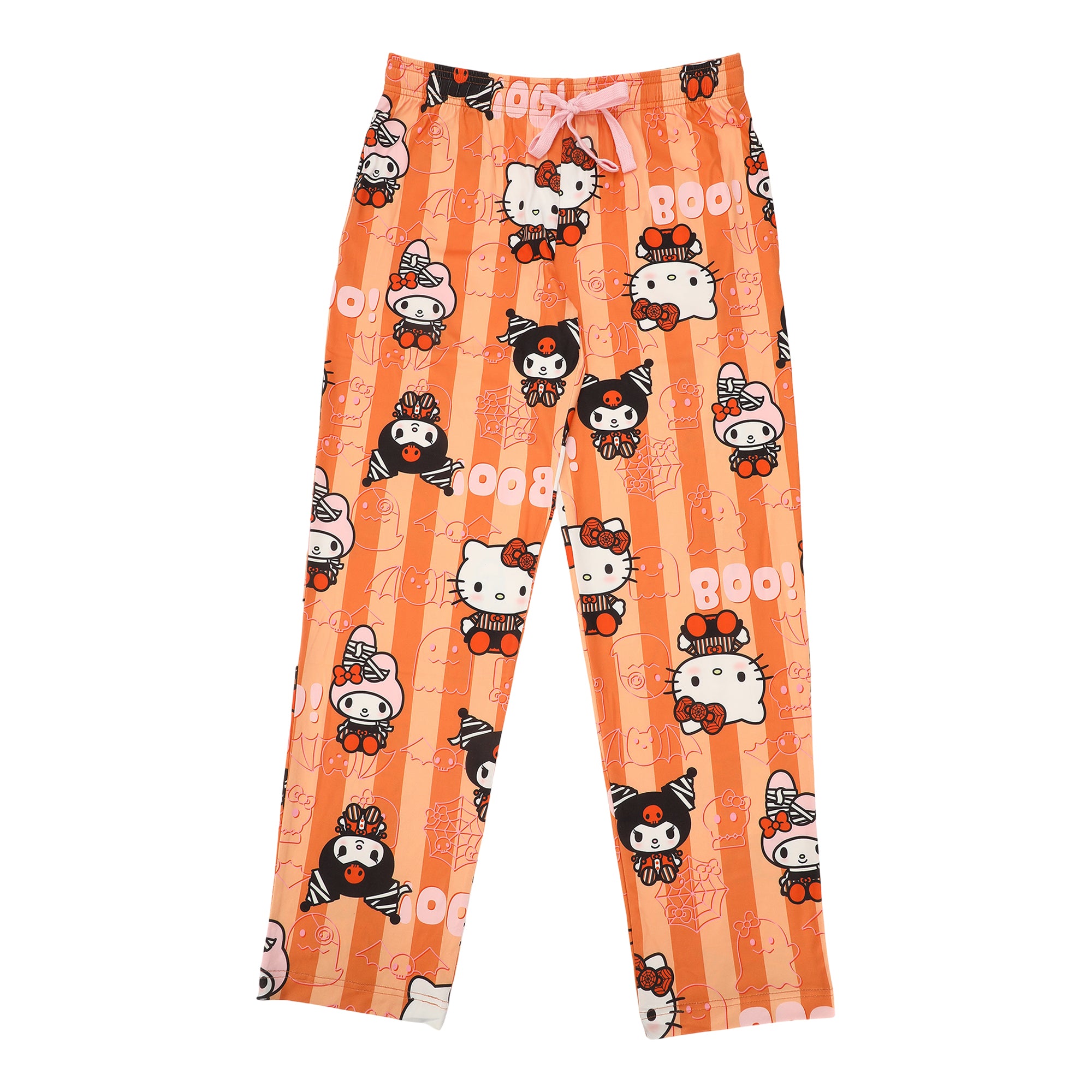 Hello Kitty Boo Halloween Costumes Women's Orange Striped Sleep Pajama Pants