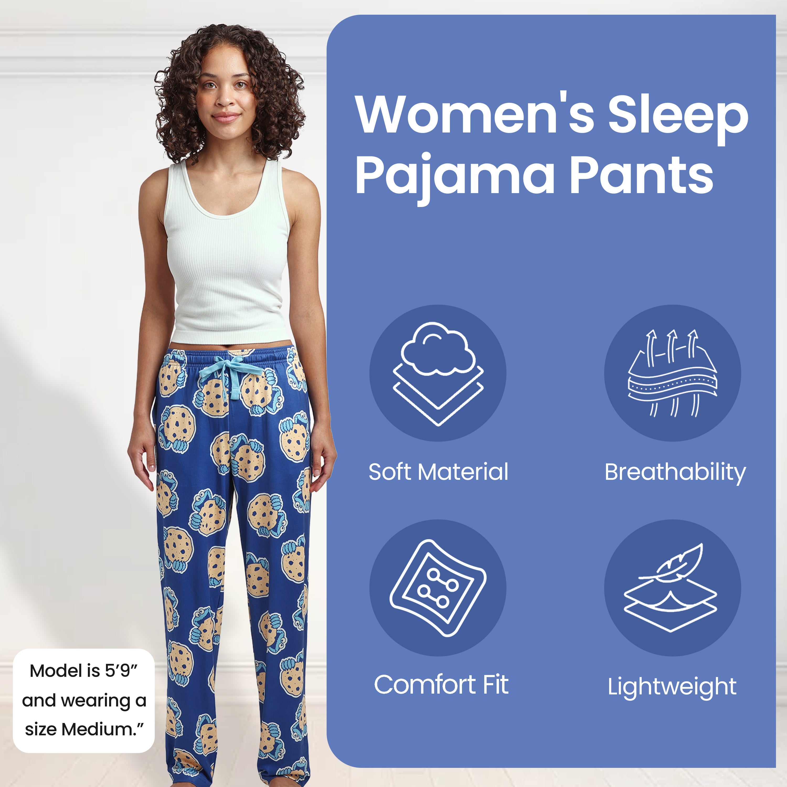 Sesame Street Cookie Monster Giant Cookie Women's Blue Quick Turn Sleep Pajama Pants