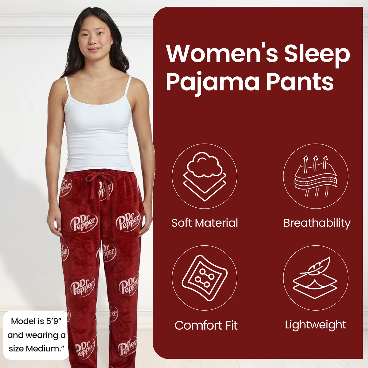 Dr Pepper Classic Logo All-Over Print Women's Sleep Pajama Pants