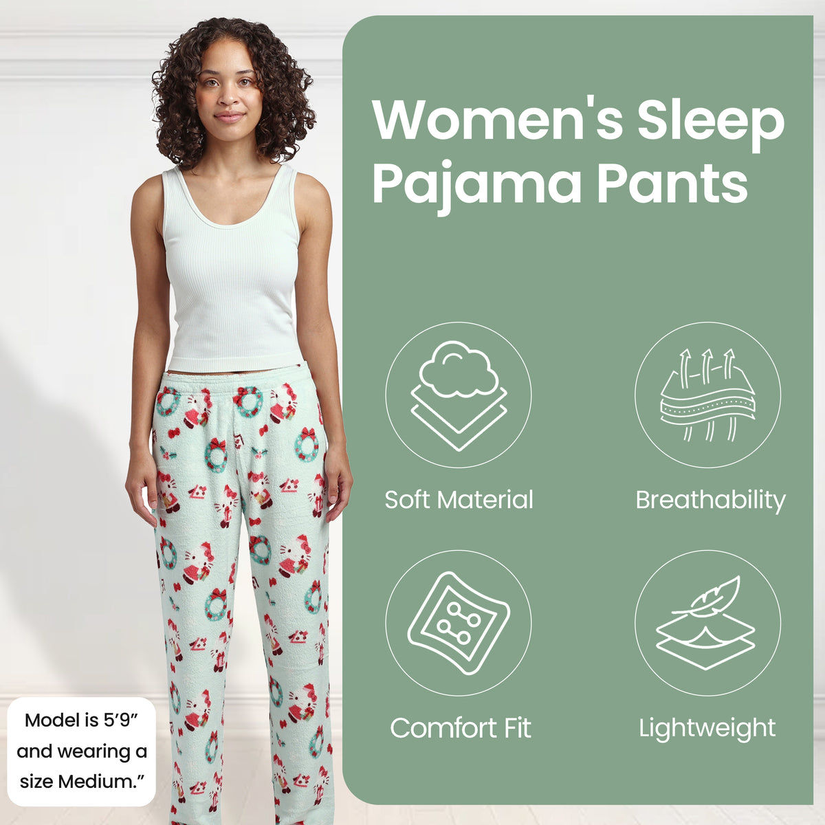 Hello Kitty Holiday All-Over Print Women's Wide Leg Sleep Pajama Pants