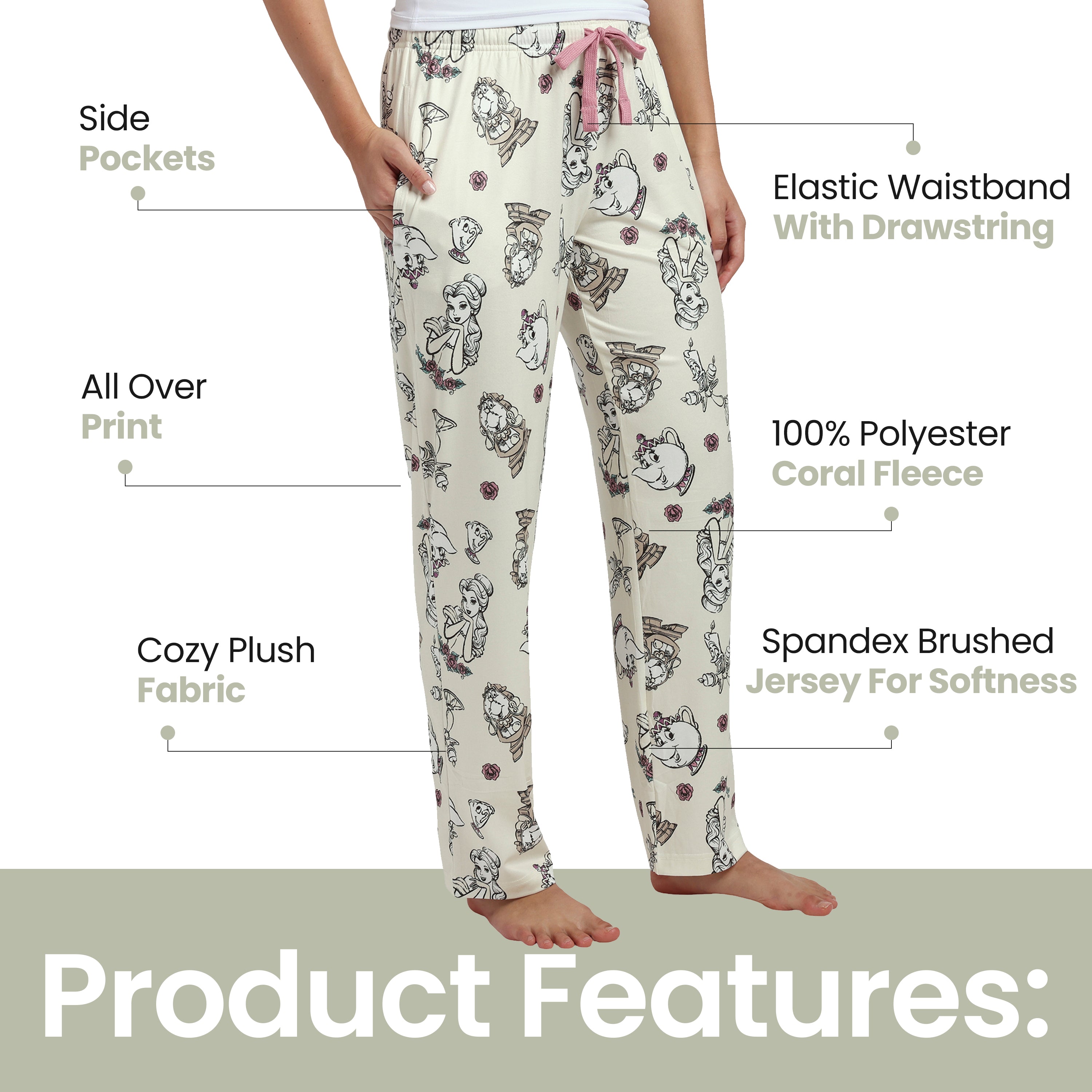 Disney's Beauty & the Beast All-Over Print Women's Sleep Pajama Pants