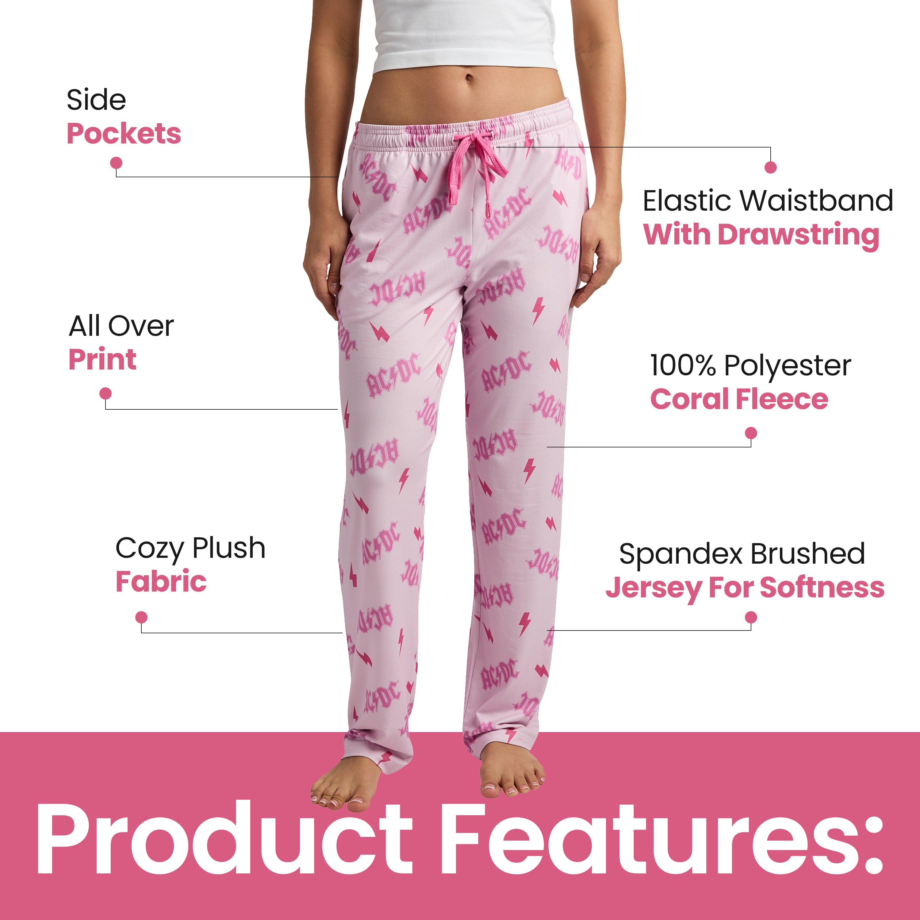AC/DC Pink All-Over Print Women's Sleep Pajama Pants