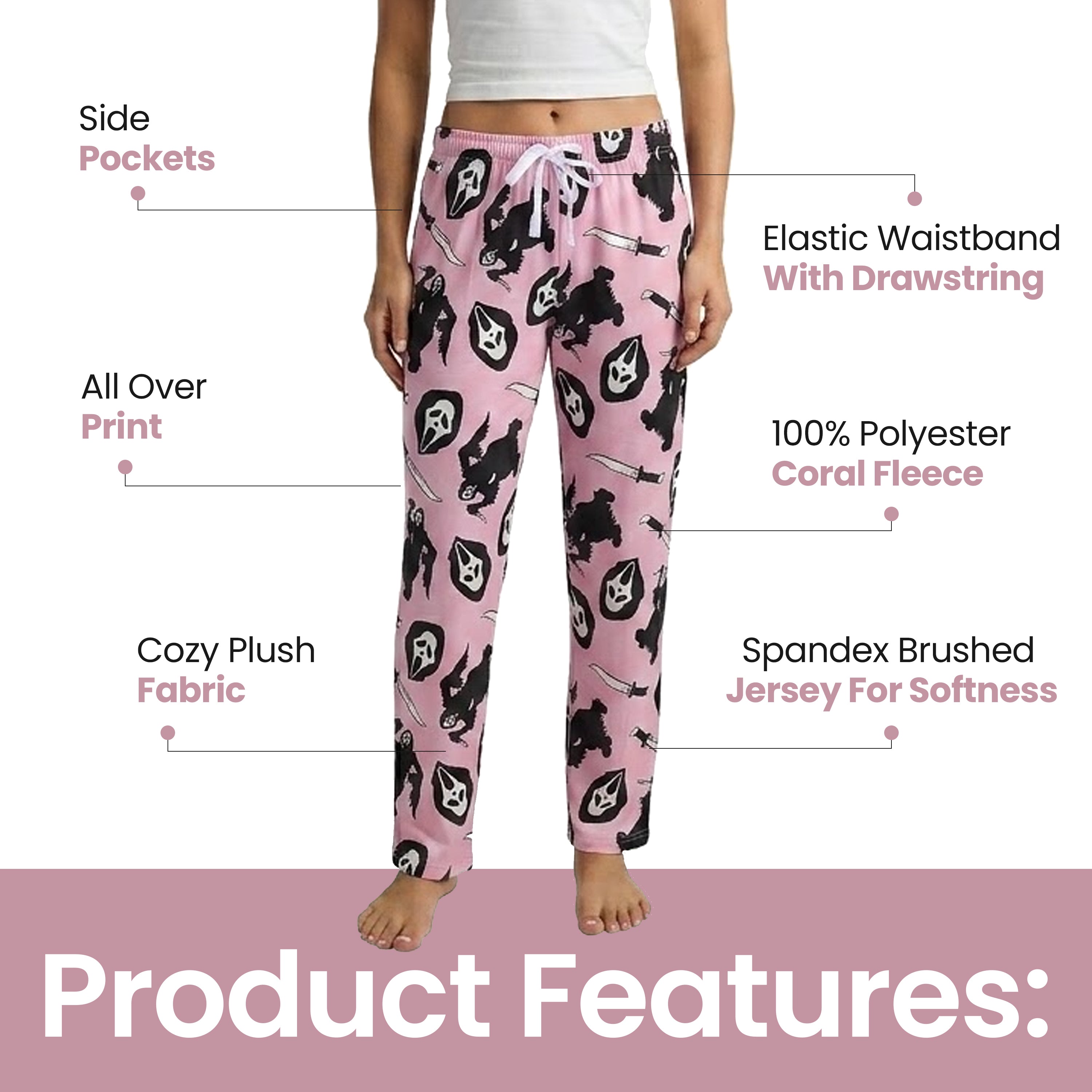 Ghostface All-Over Print Women's Pink Sleep Pajama Pants