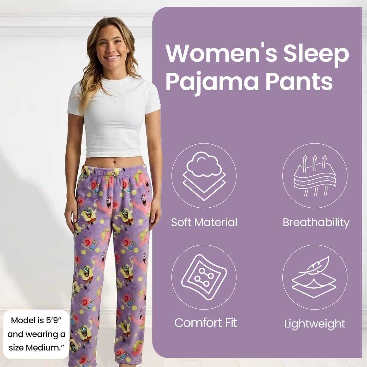 Spongebob Squarepants Favorite Characters All-Over Print Women's Sleep Pajama Pants