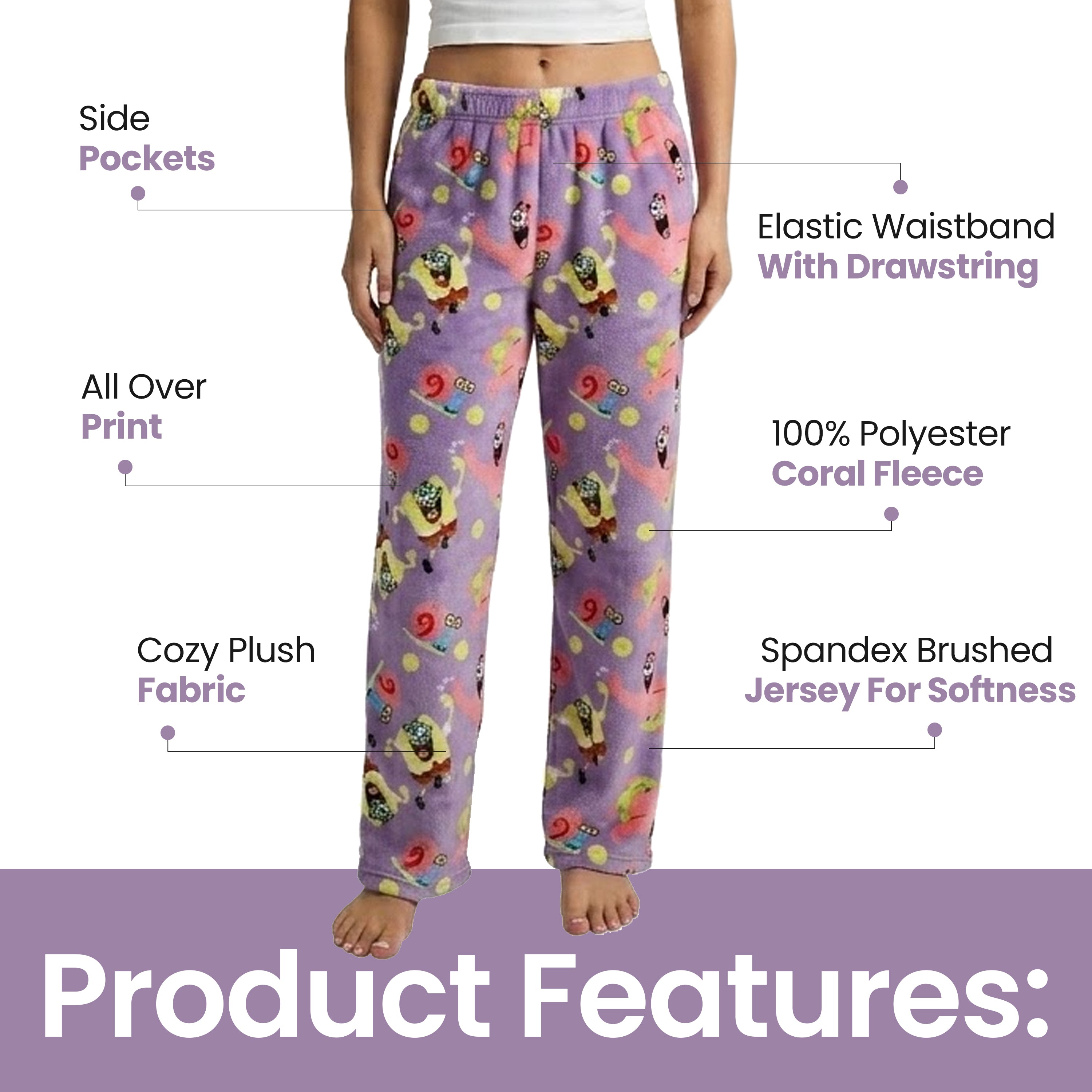 Spongebob Squarepants Favorite Characters All-Over Print Women's Sleep Pajama Pants
