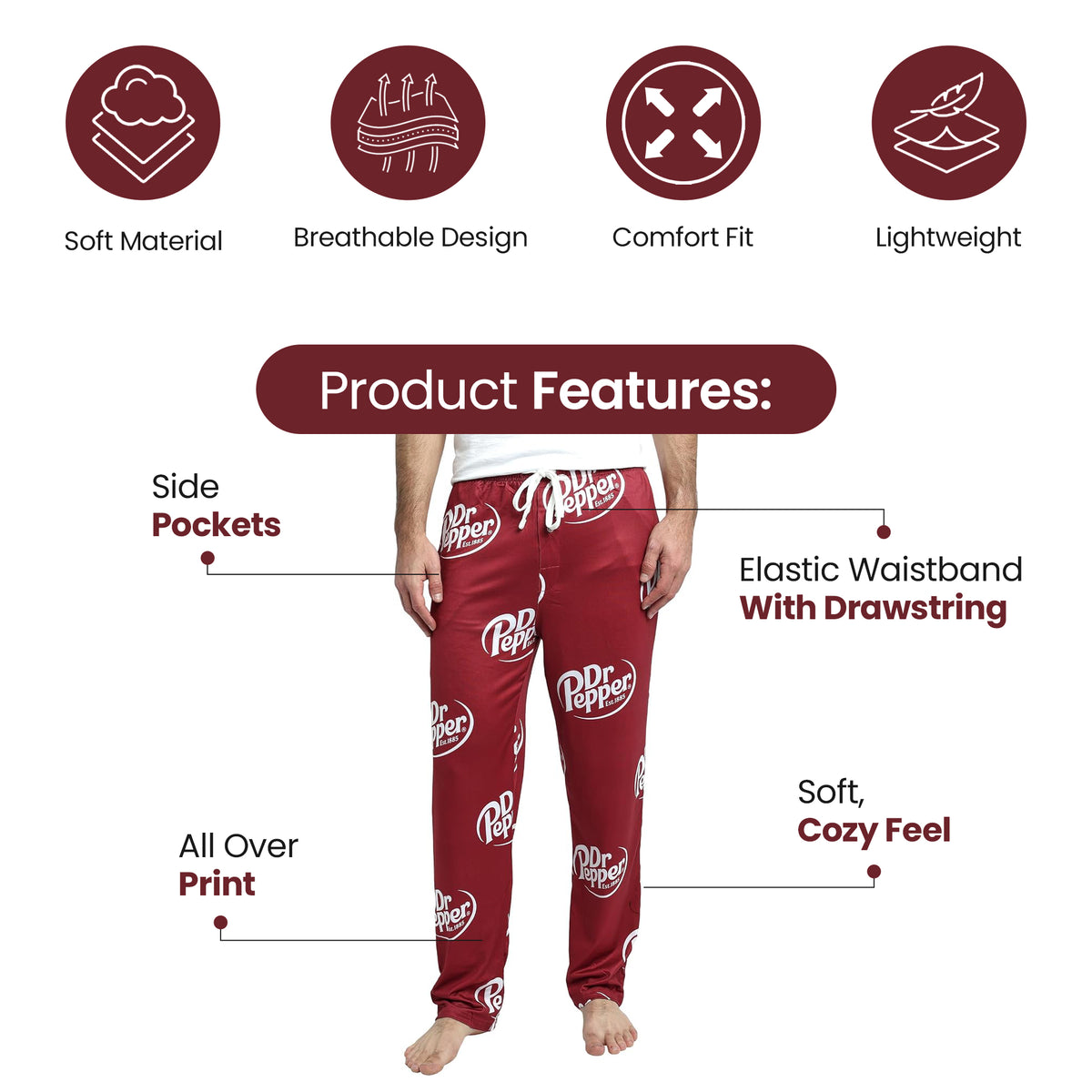 Dr Pepper Classic Logo All-Over Print Women's Sleep Pajama Pants