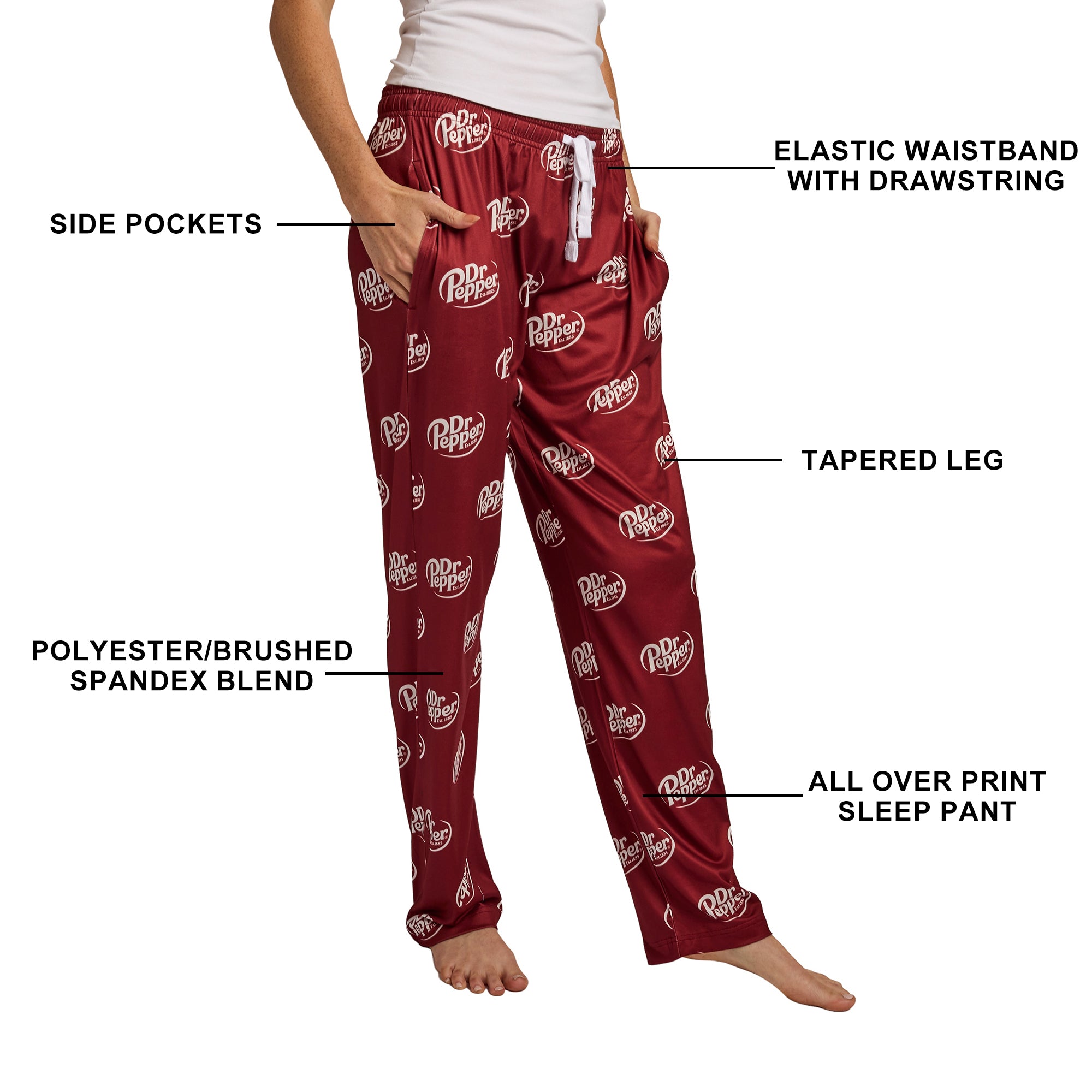 Dr. Pepper Classic Logo All-Over Print Women’s Sleep Pajama Pants