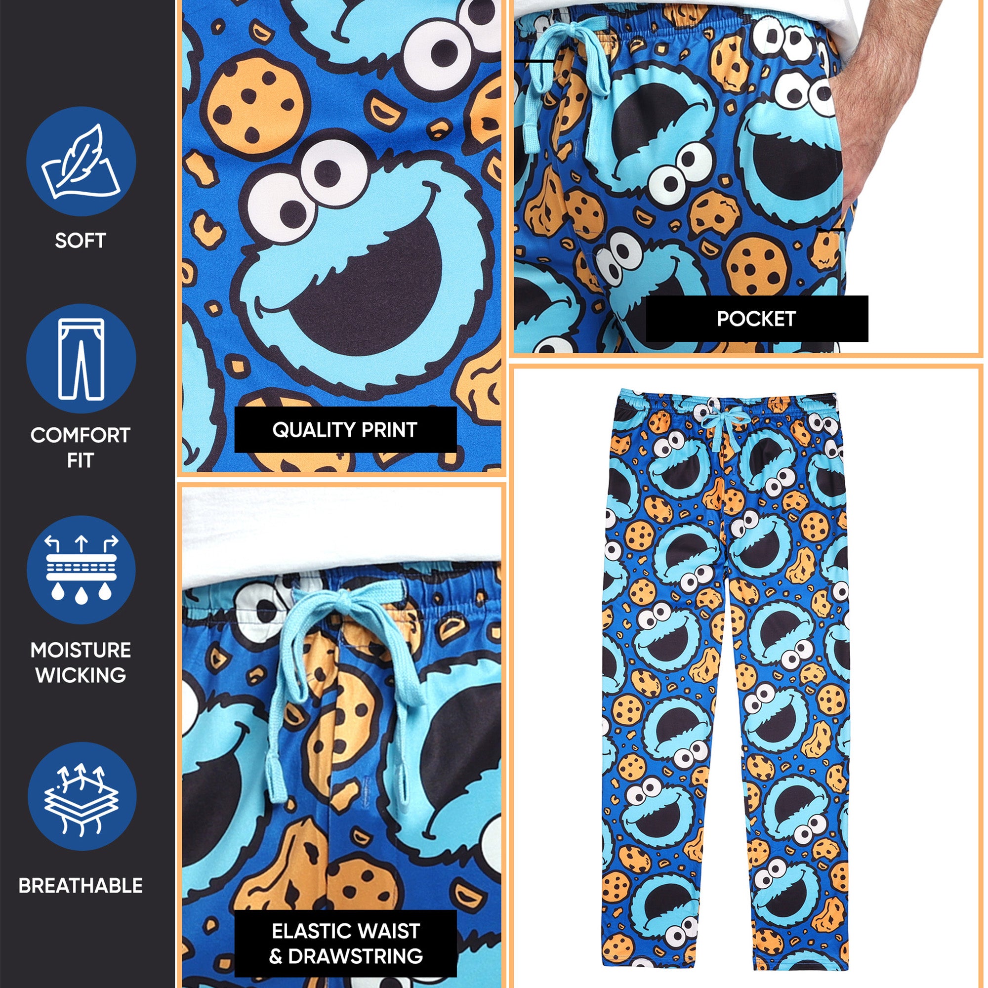 Sesame Street Cookie Monster AOP Mens Sleep Pajama Pants