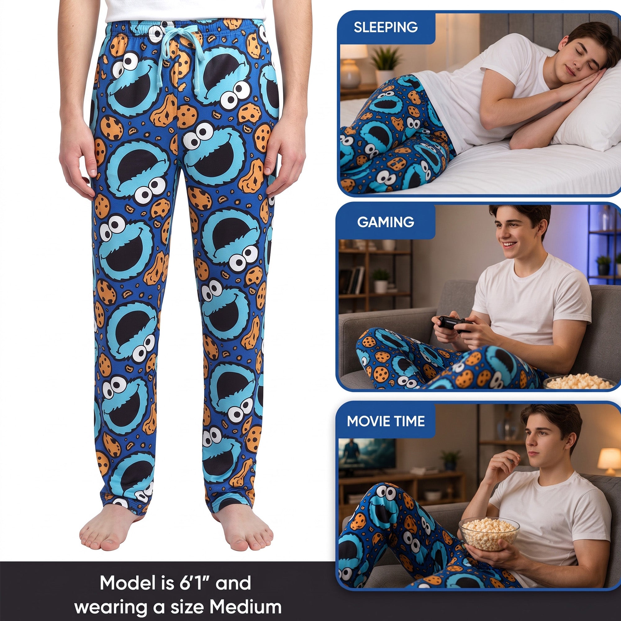 Sesame Street Cookie Monster AOP Mens Sleep Pajama Pants
