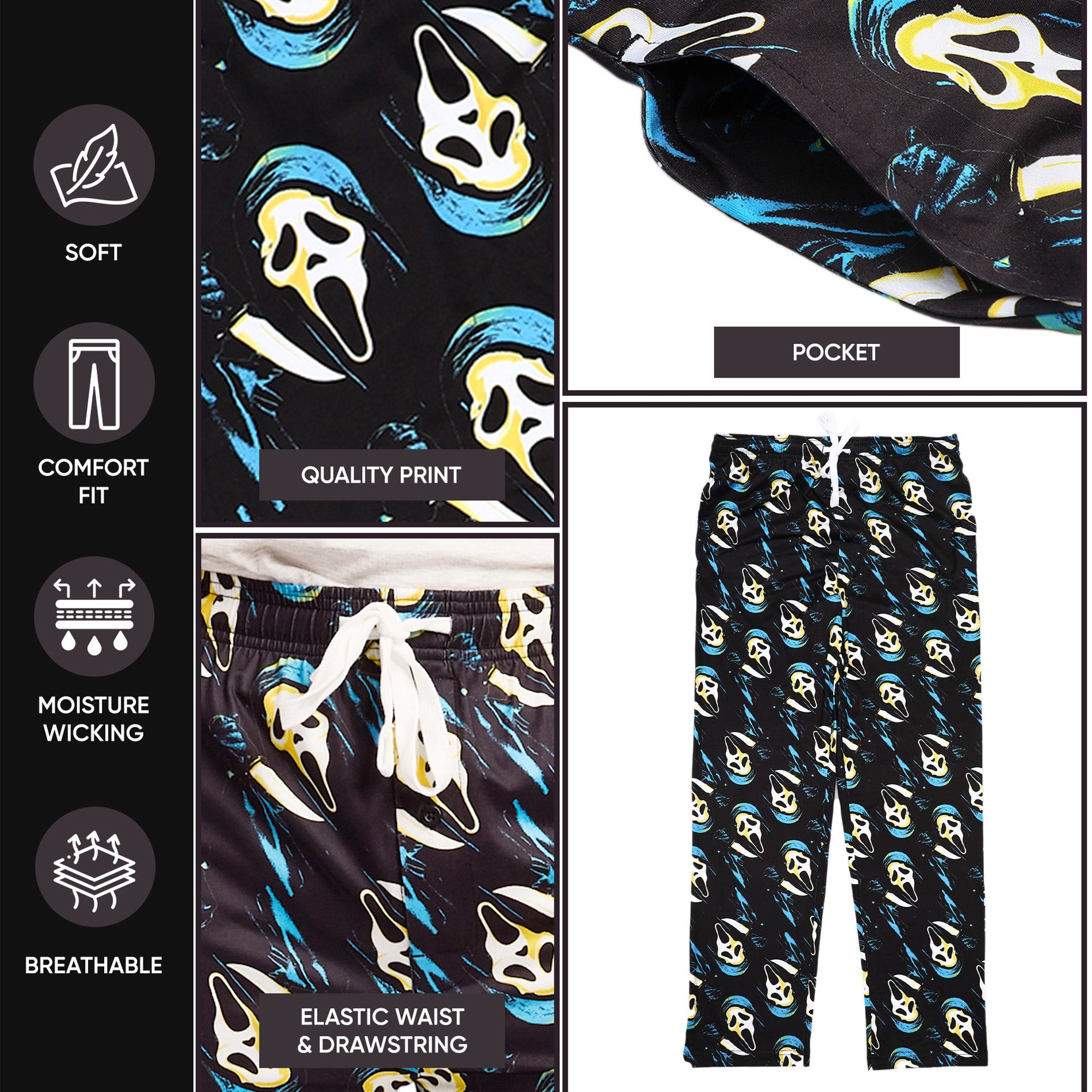 Ghostface Repeat Print Men's Black Sleep Pajama Pants