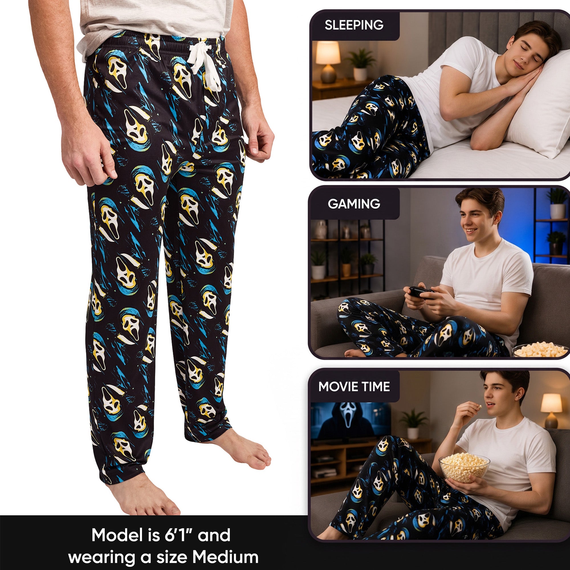 Ghostface Repeat Print Men's Black Sleep Pajama Pants