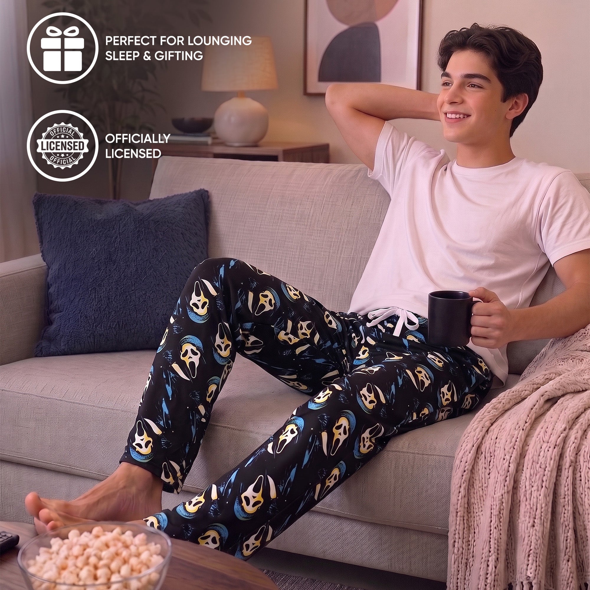 Ghostface Repeat Print Men's Black Sleep Pajama Pants