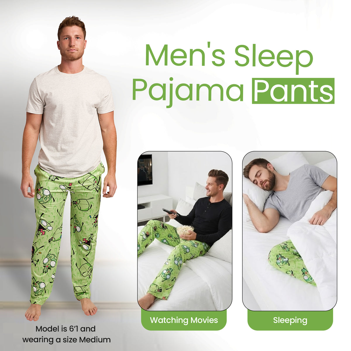 Men's Adult Invader Zim Green Sleep Pants - Irken Invasion Sleepwear