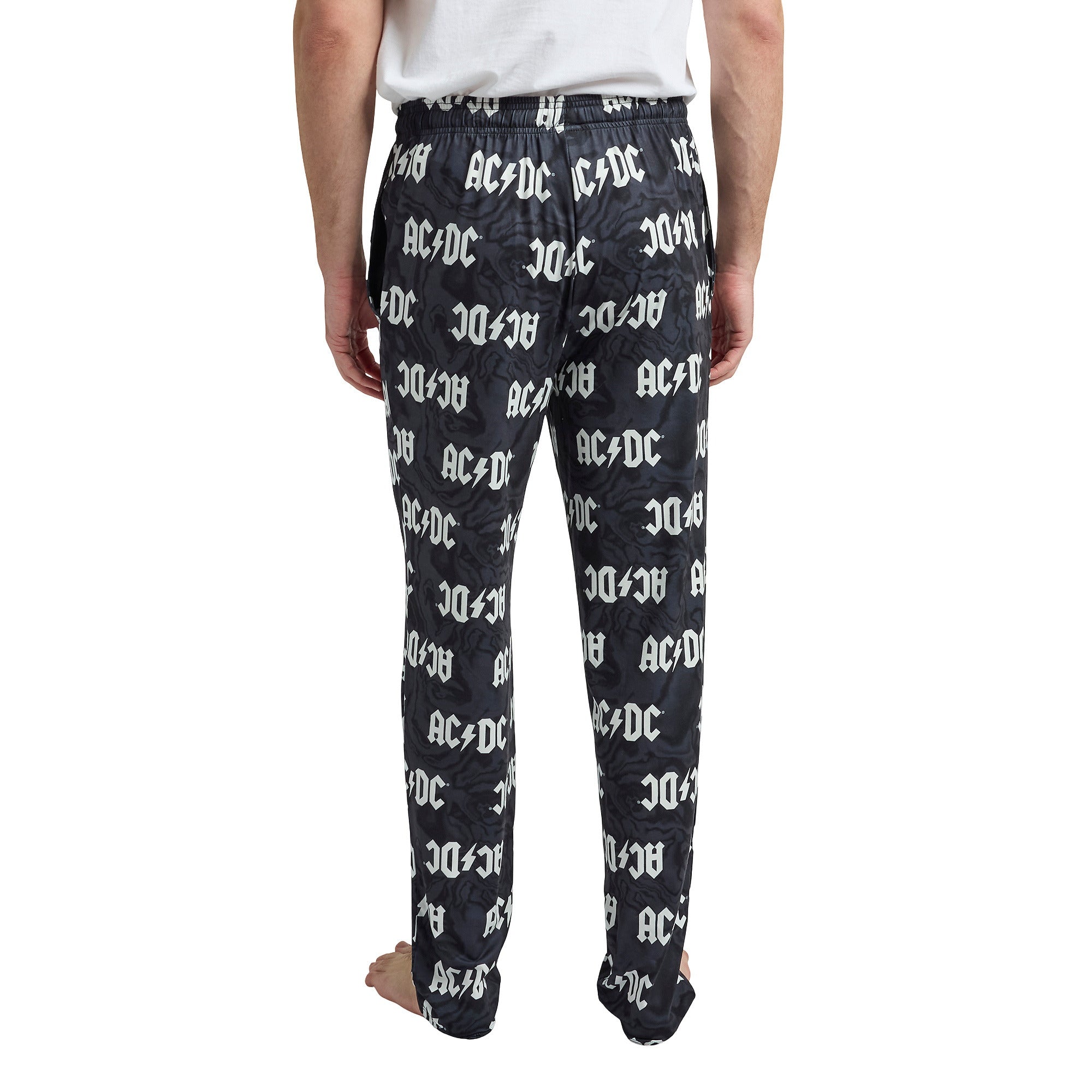 AC/DC Lightning Bolt Logo All-Over Print Men's Black Sleep Pajama Pants