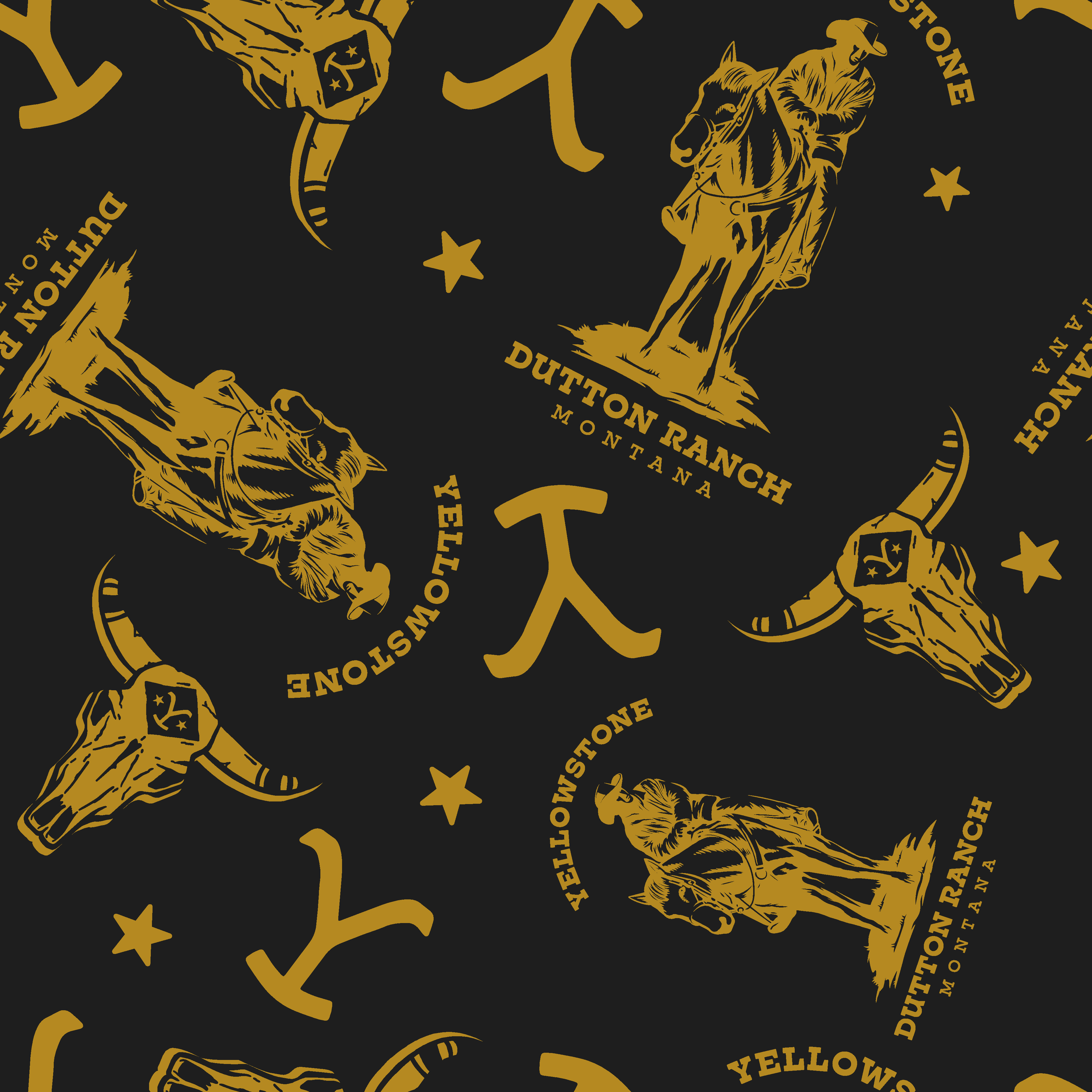 Yellowstone Dutton Ranch & Logo AOP Men's Black Wash Sleep Pajama Pants