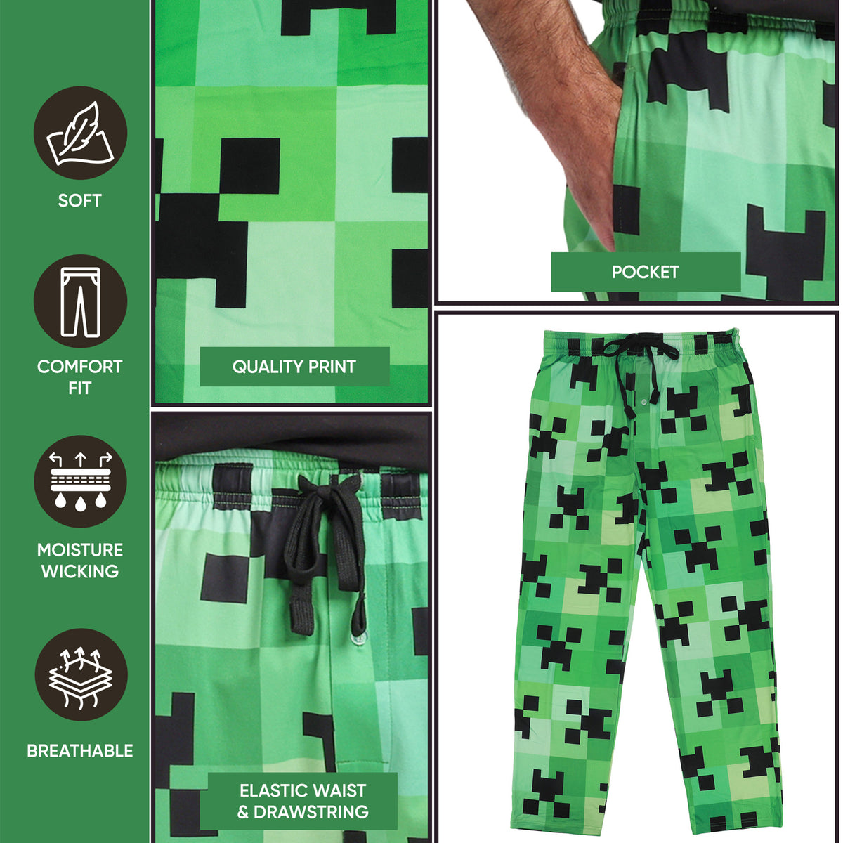 Minecraft Creeper All-Over Print Men's Sleep Pajama Pants