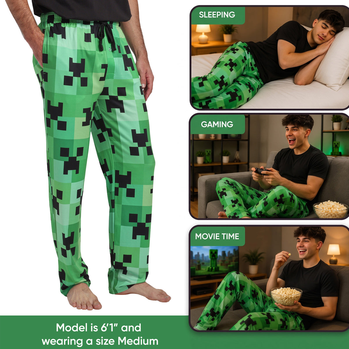 Minecraft Creeper All-Over Print Men's Sleep Pajama Pants