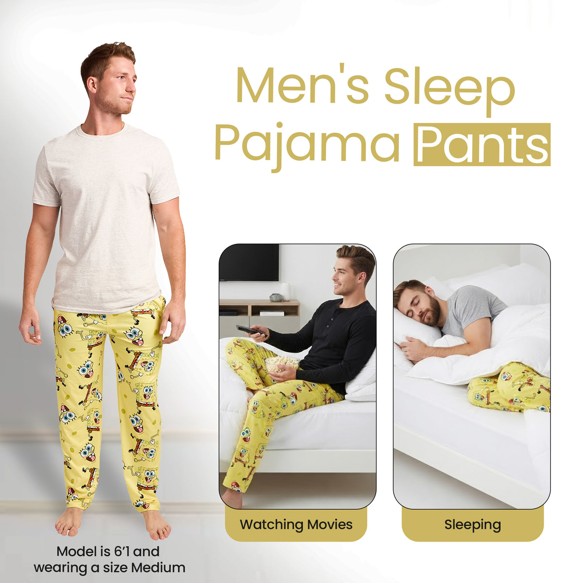 Men's Adult Yellow SpongeBob SquarePants Sleep Pants