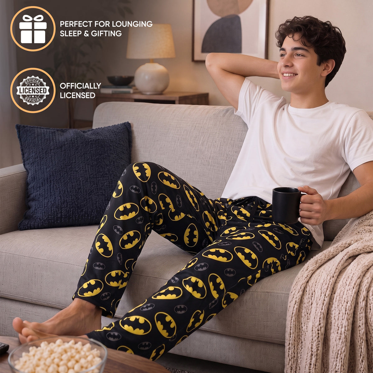 Men's Adult Batman Black Sleep Pants - Gotham Knight Comfort for Superhero Fans