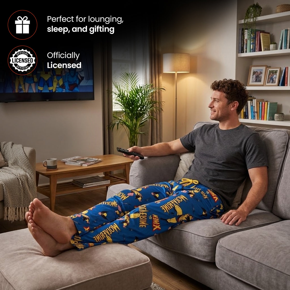 X-Men Wolverine All-Over Print Men's Blue Sleep Pajama Pants