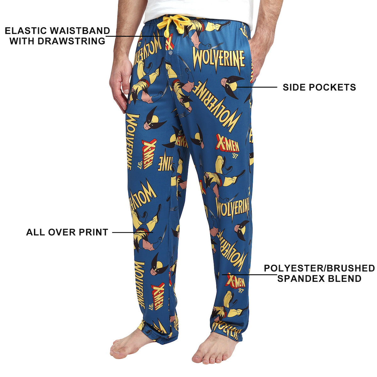 X-Men Wolverine All-Over Print Men's Blue Sleep Pajama Pants