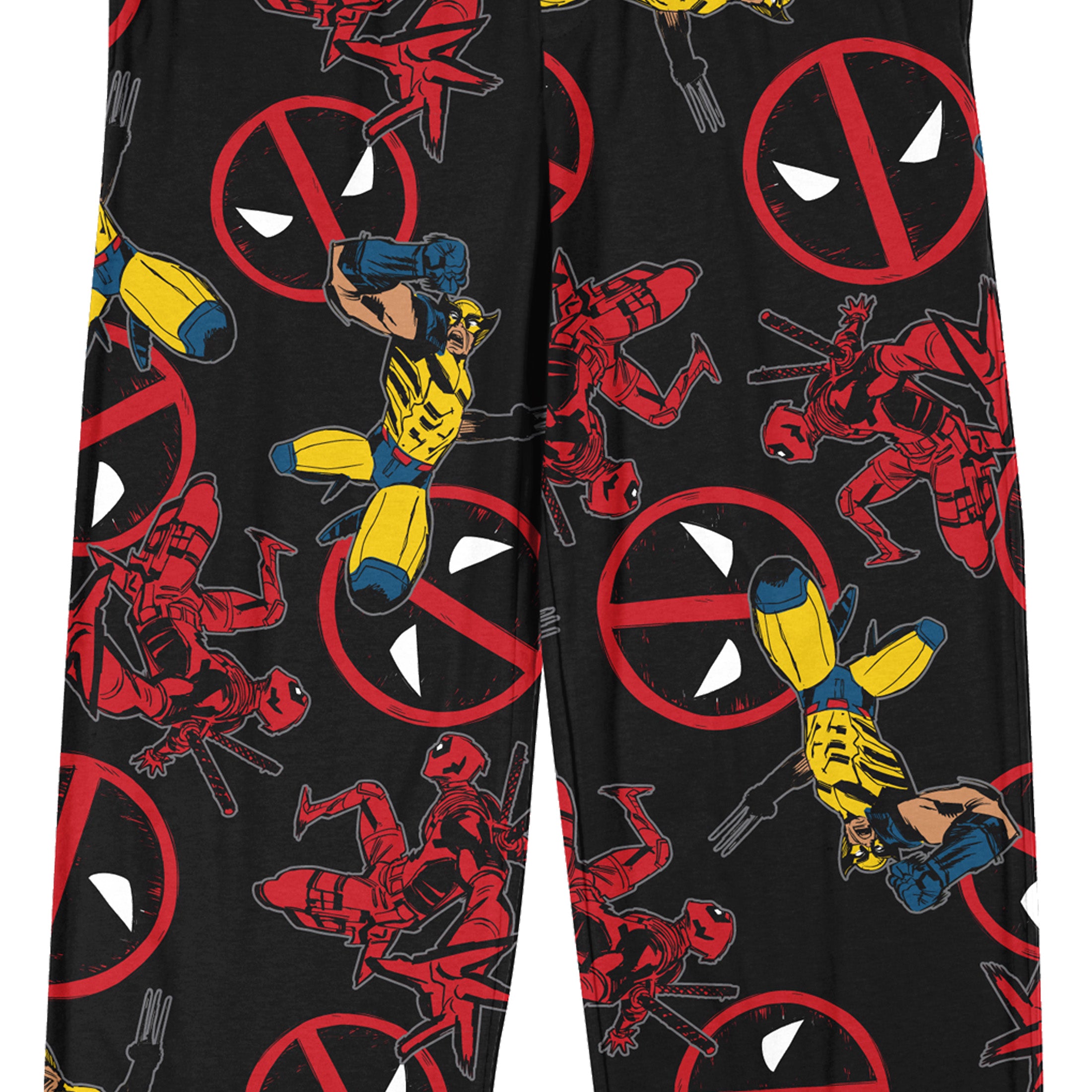 Deadpool Wolverine & Deadpool Logo All-Over Print Men's Black Sleep Pajama Pants