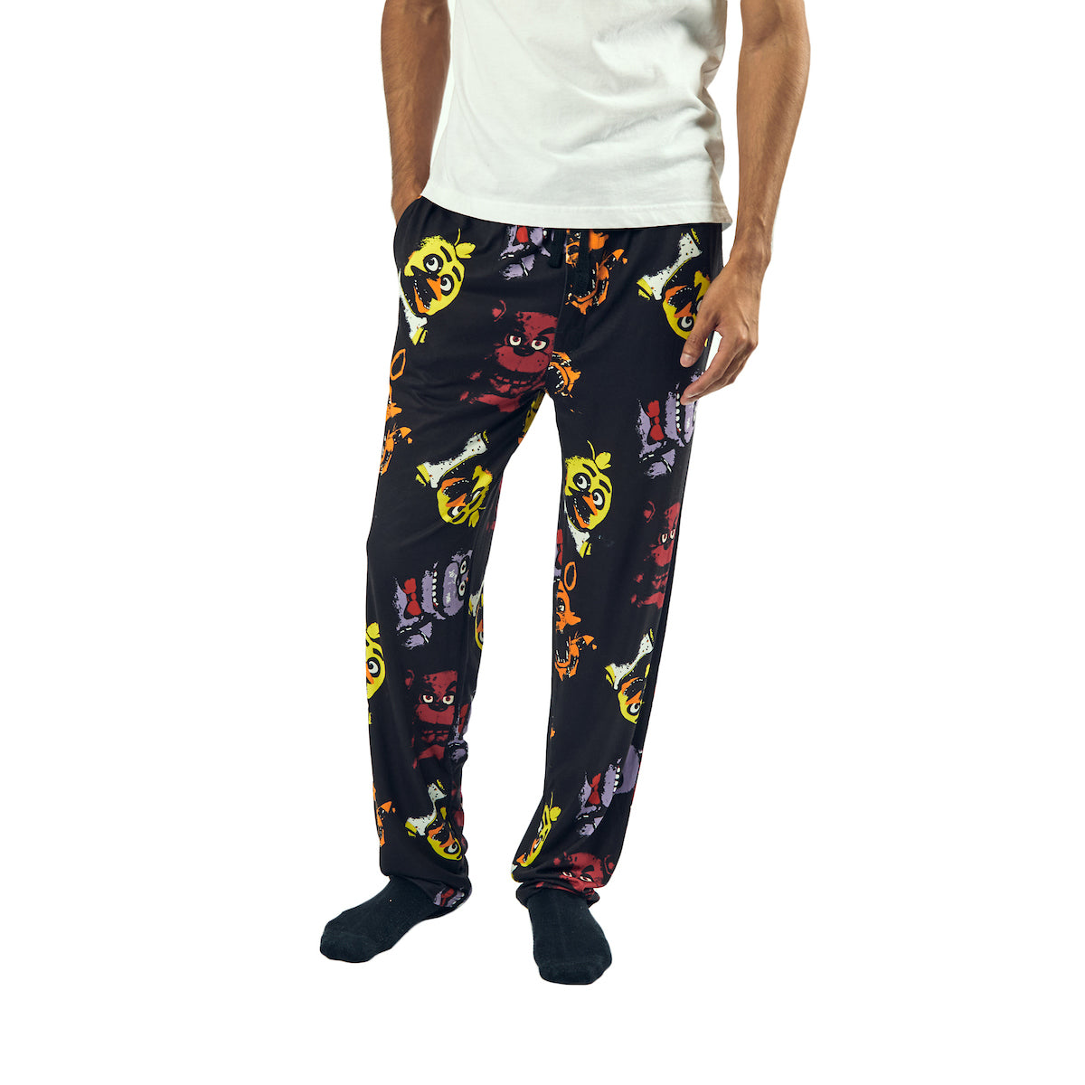 Five Nights At Freddy's Neon Character Heads Men's Black Sleep Pajama Pants