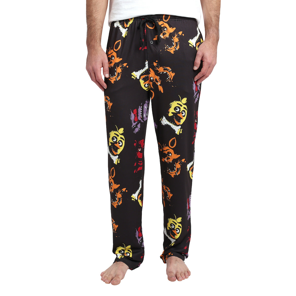 Five Nights At Freddy's Neon Character Heads Men's Black Sleep Pajama Pants