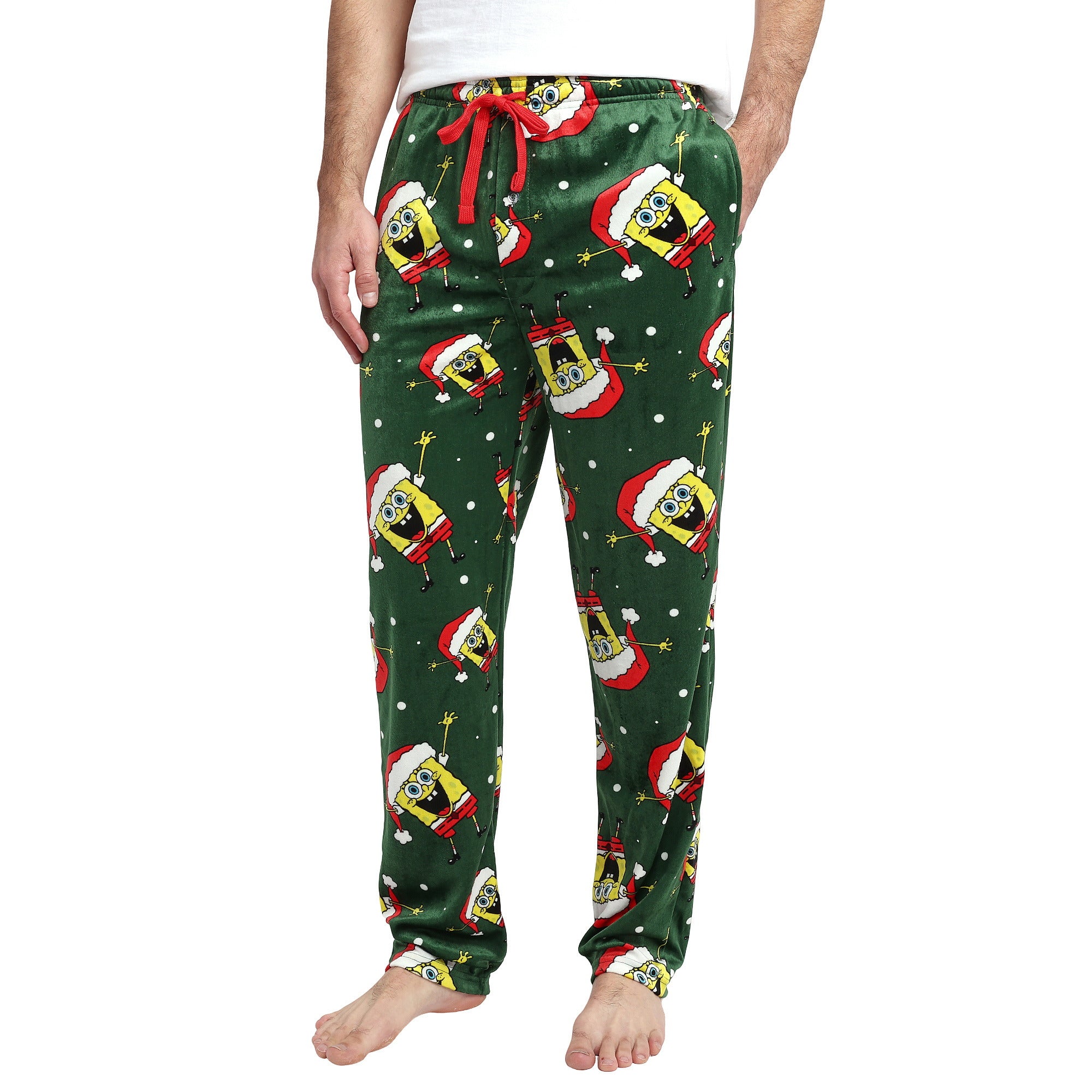 Spongebob Squarepants Santa Spongebob Men's Green Sleep Pajama Pants