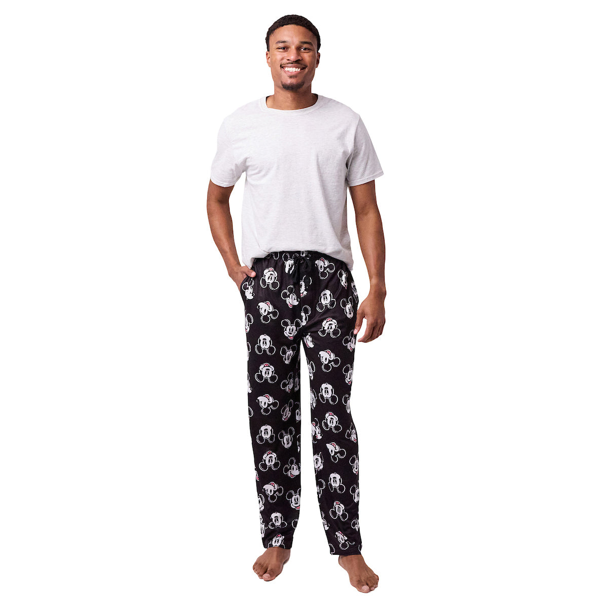 Disney Mickey Mouse Character Heads All-Over Print Men's Black Sleep Pajama Pants
