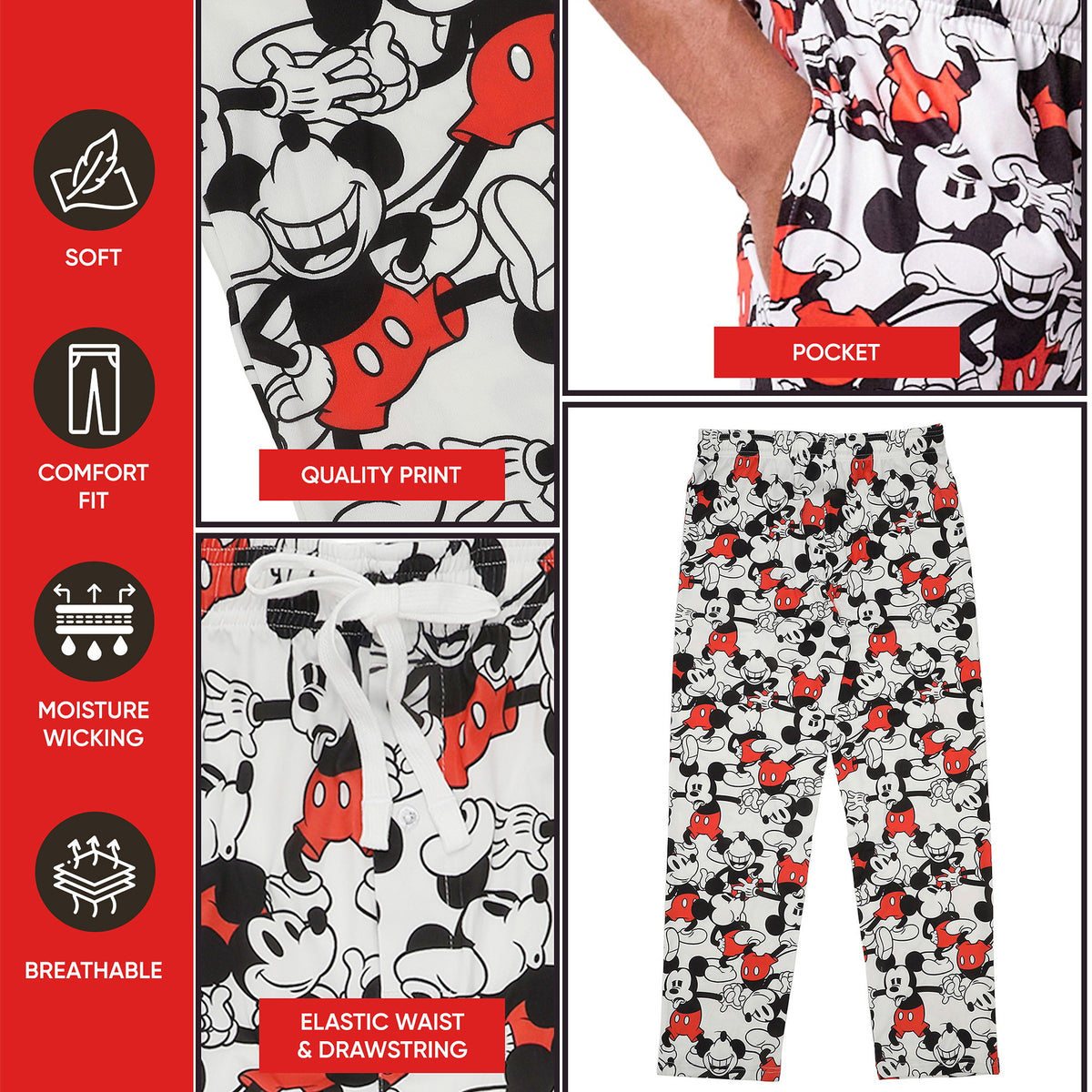 Disney Mickey Mouse All-Over Print Men's White Sleep Pajama Pants