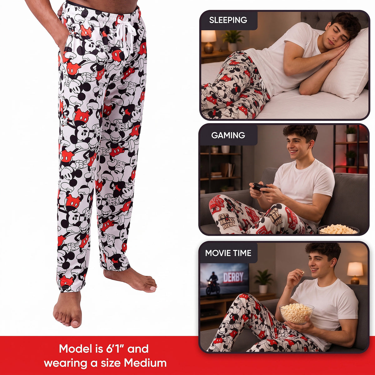 Disney Mickey Mouse All-Over Print Men's White Sleep Pajama Pants