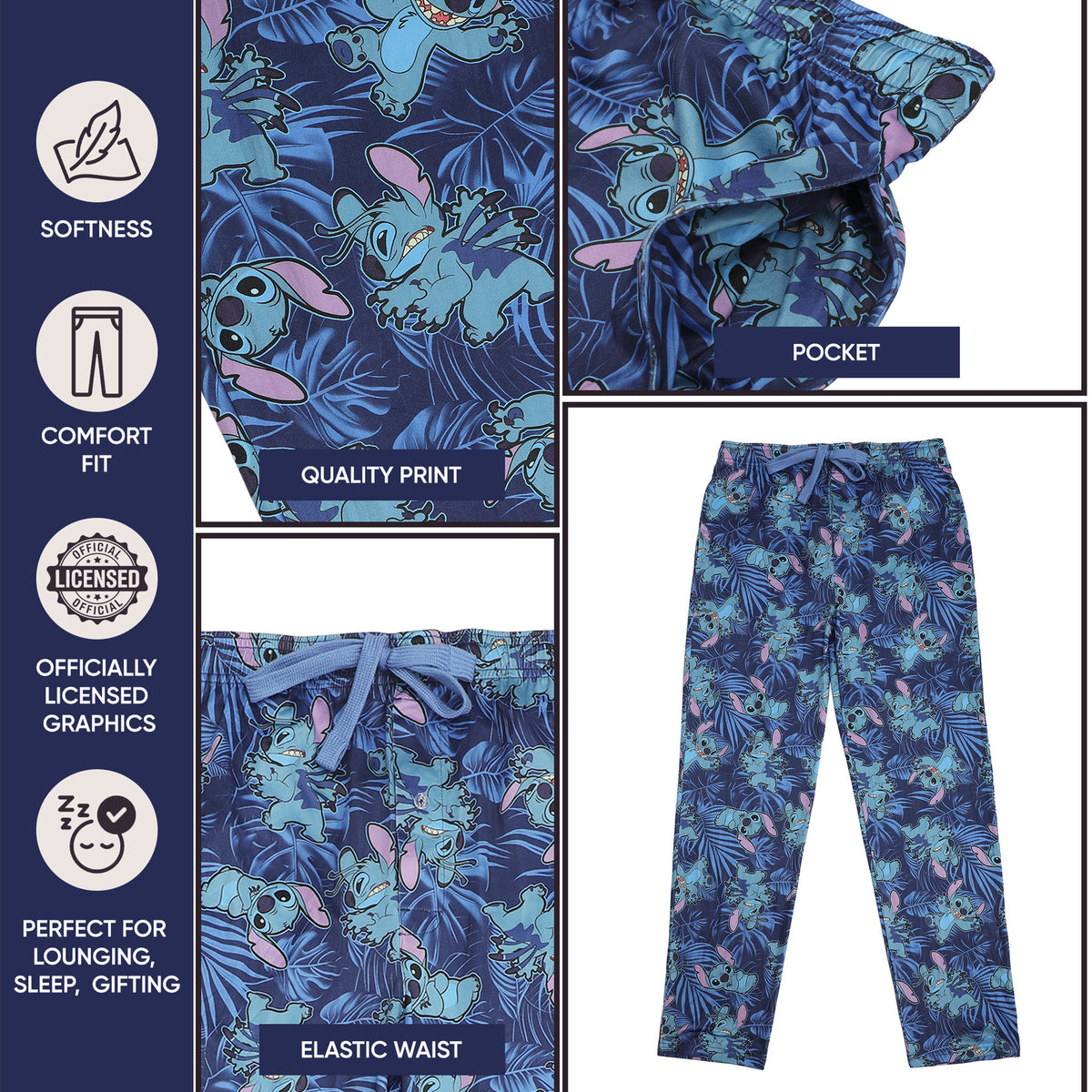 Lilo & Stitch Blue Palm Leaves Sleep Pants for Men