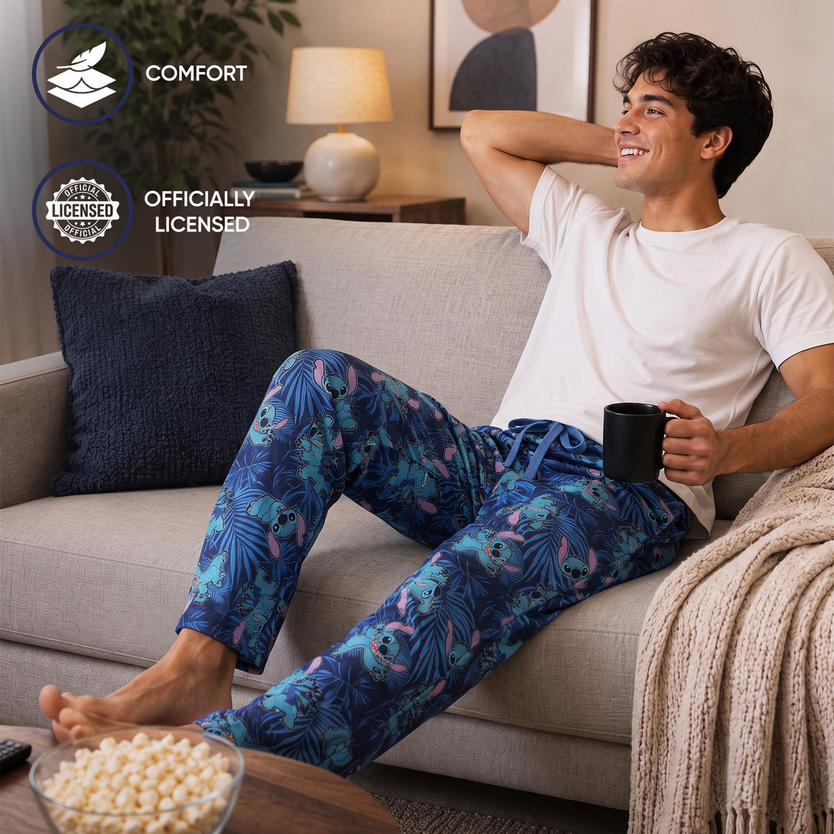 Lilo & Stitch Blue Palm Leaves Sleep Pants for Men