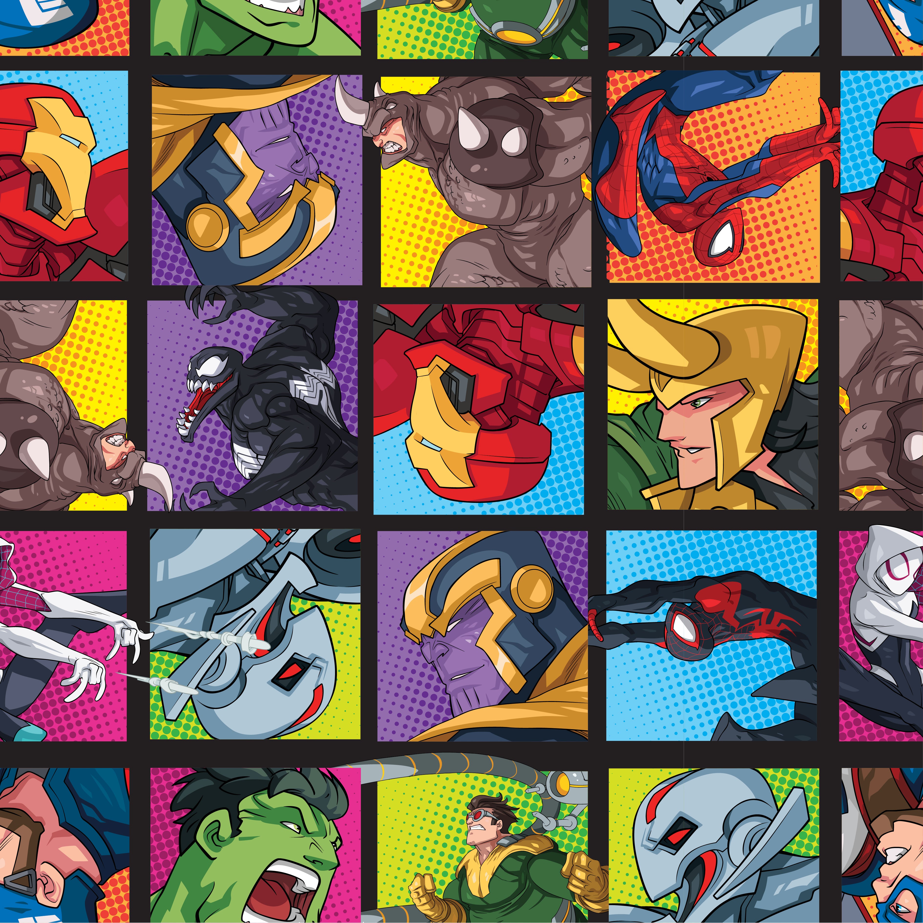 Marvel Superhero Squares Men's Black Sleep Pajama Pants