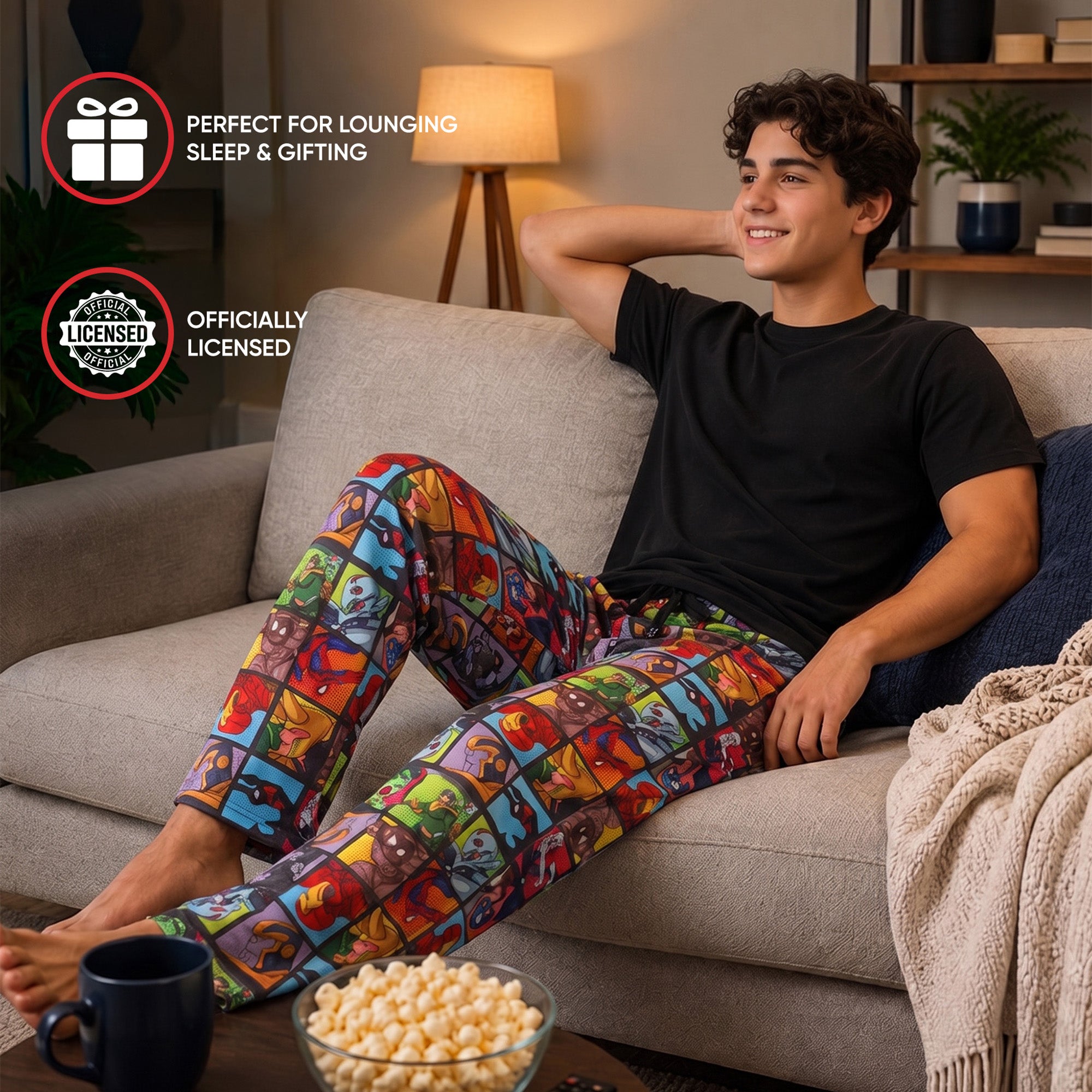 Marvel Superhero Squares Men's Black Sleep Pajama Pants