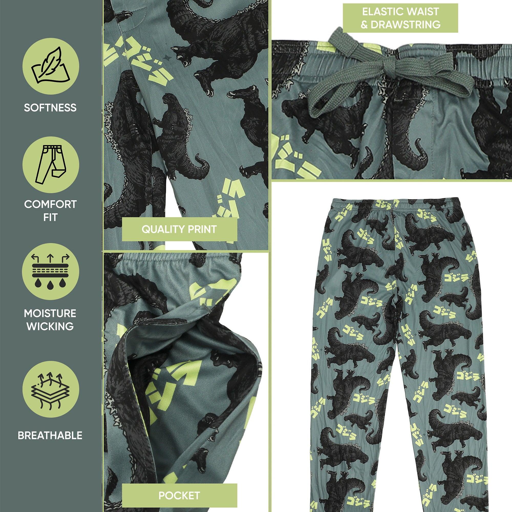 Godzilla All-Over Print Men's Gray Sleep Pajama Pants