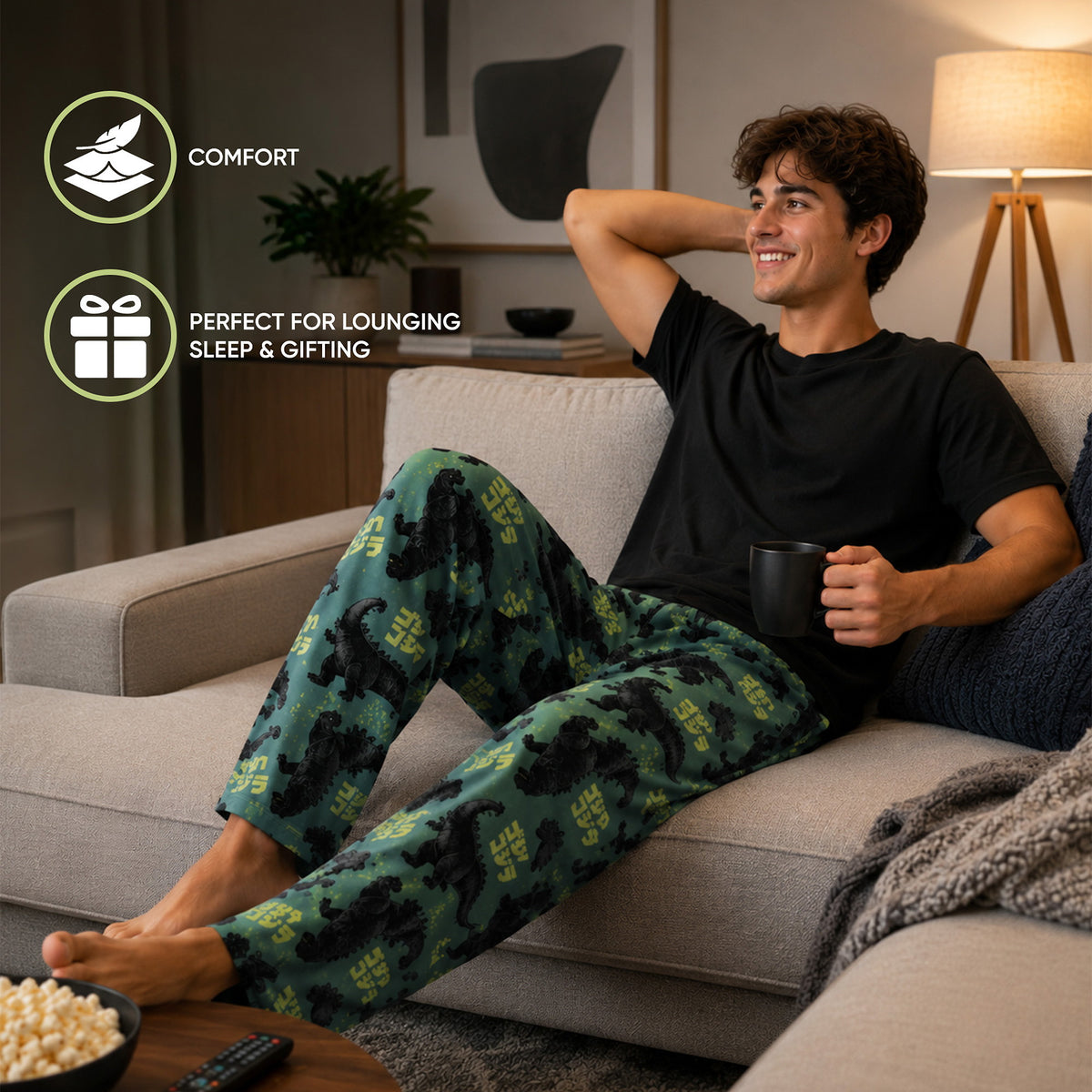 Godzilla All-Over Print Men's Gray Sleep Pajama Pants