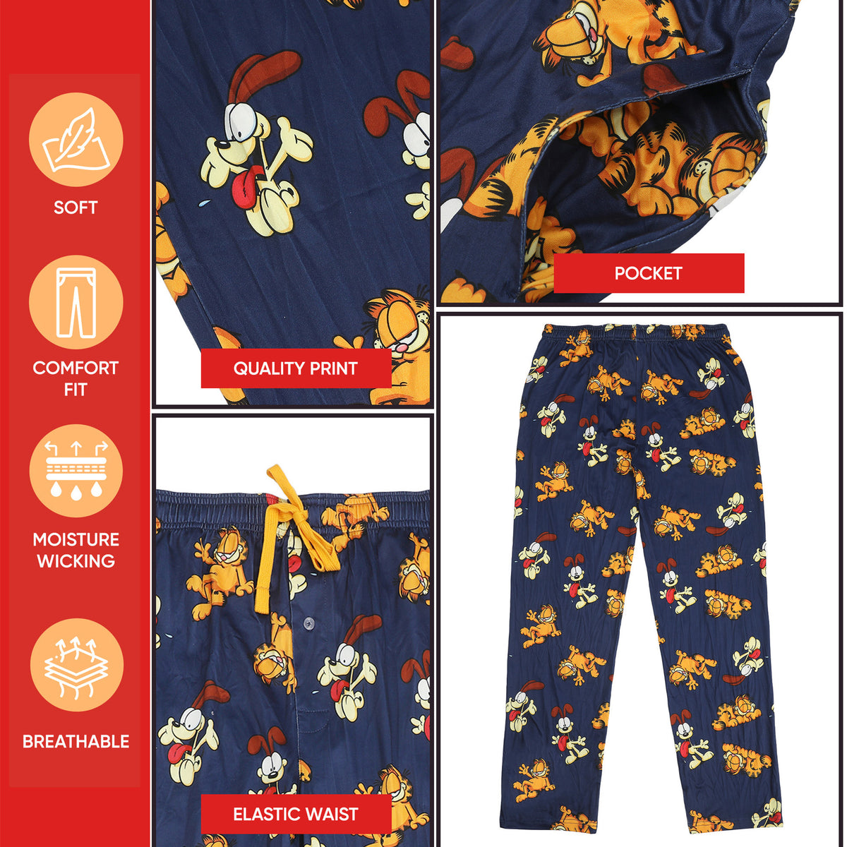 Garfield & Odie All-Over Print Men's Navy Sleep Pajama Pants