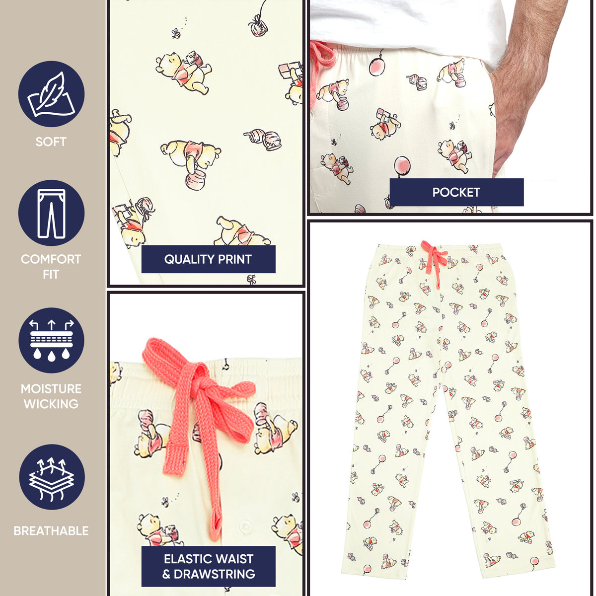 Winnie The Pooh Balloons & Honey Unisex Off-White Sleep Pajama Pants